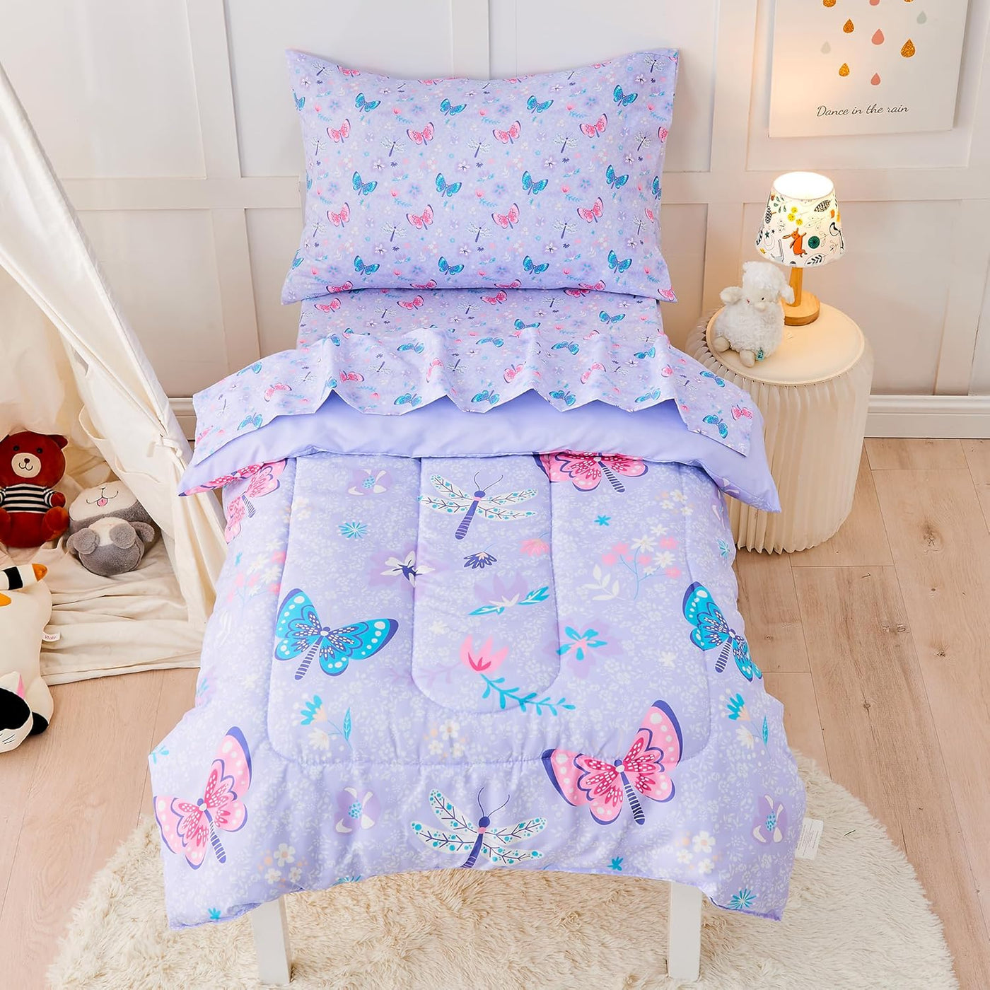 Purple Butterfly Toddler Comforter Set– 4 Piece
