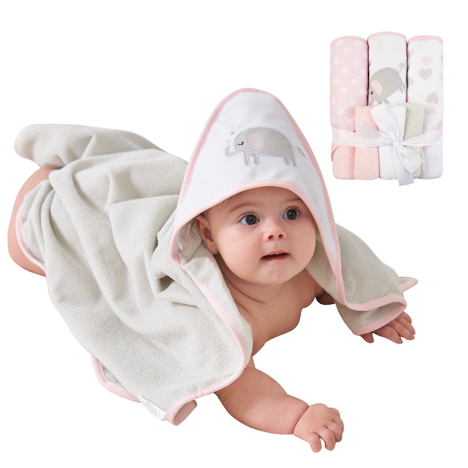 Elephant Heart Baby Towels and Baby Wash Cloths Set 6-Pack Size 28 x 28 Inch