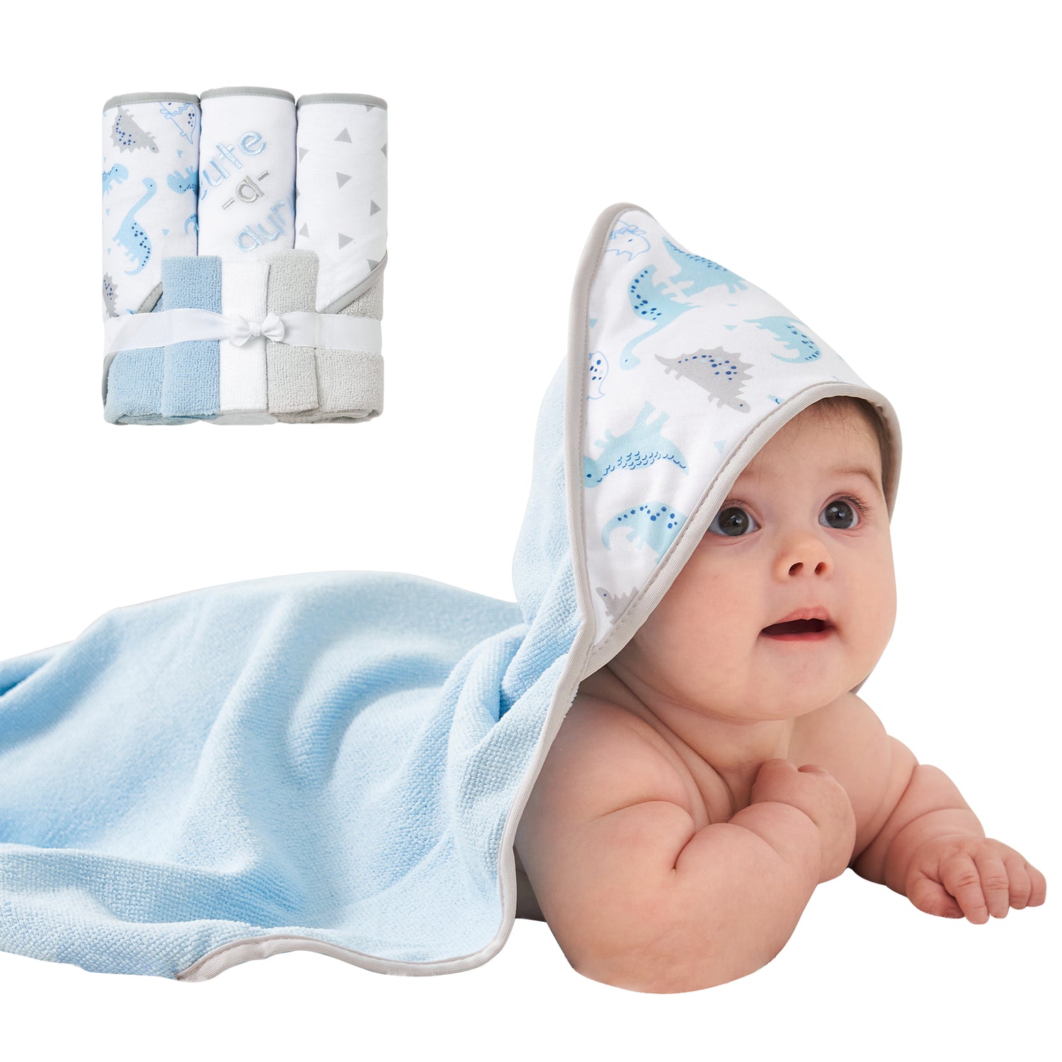 Dinosaur Baby Towels and Baby Wash Cloths Set 6-Pack Size 28 x 28 Inch