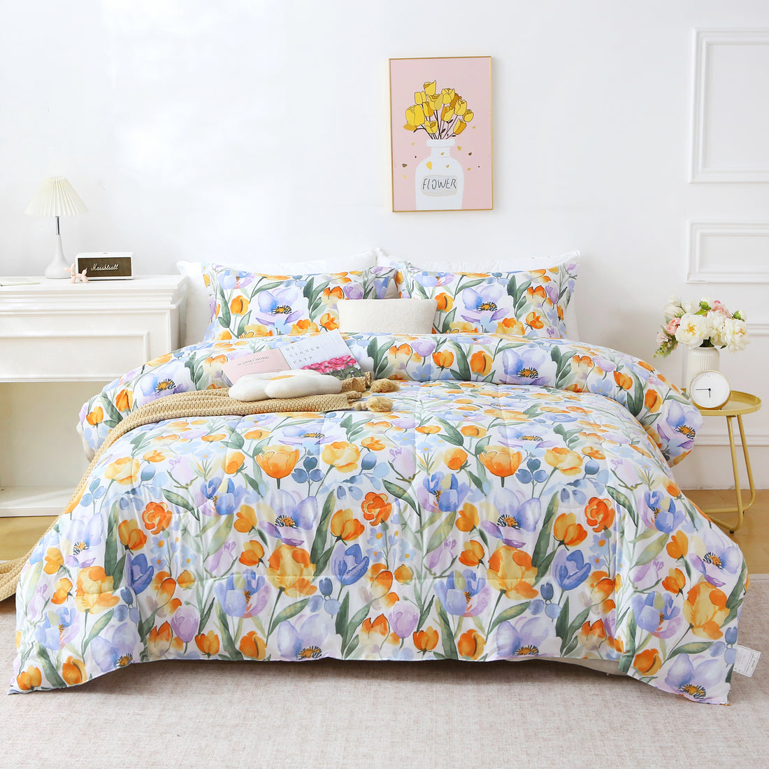 Floral Down Alternative Comforter & Shams Set - Purple Orange Tulip