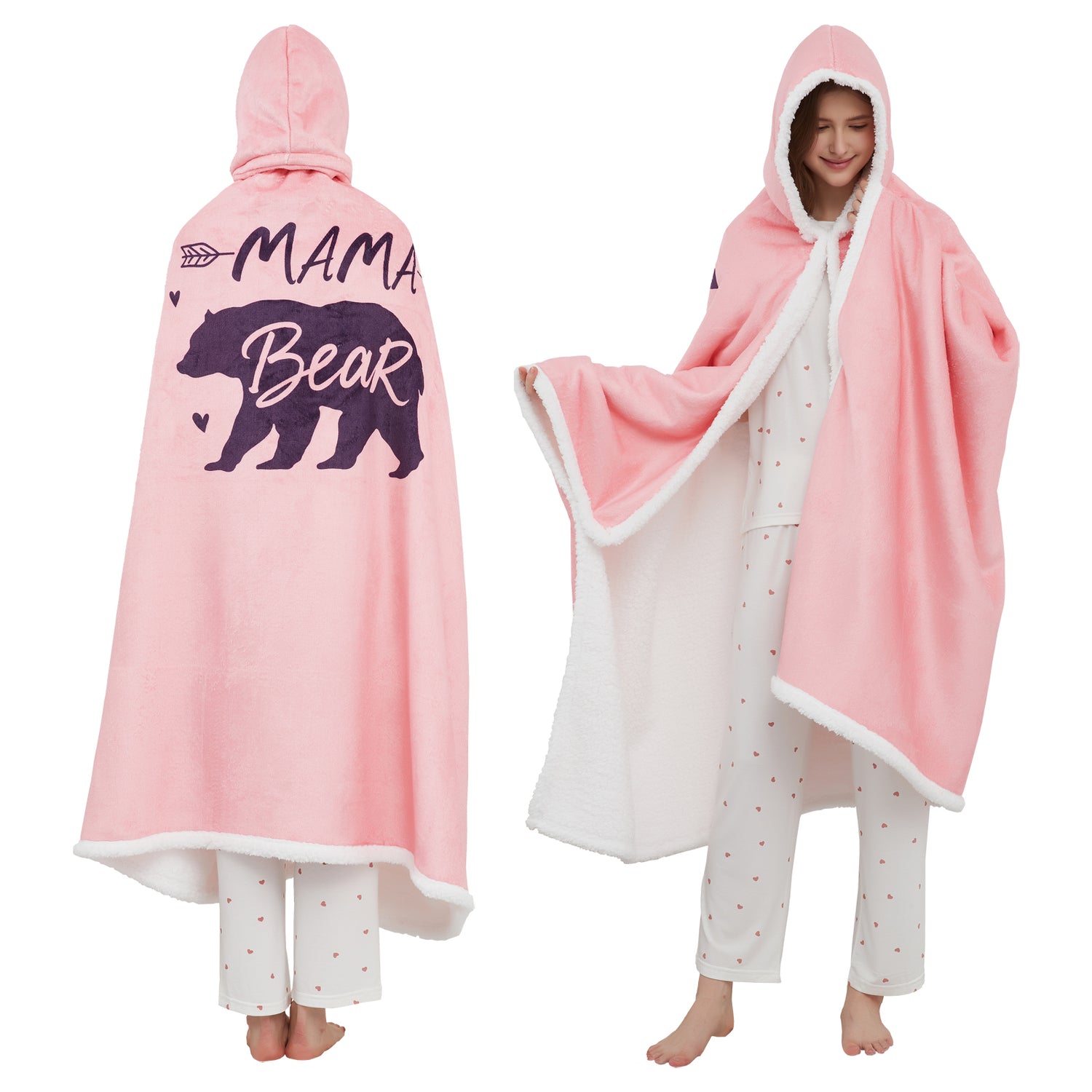 Pink Bear Wearable Blanket Hoodie Mothers Day Birthday Gifts for Wife