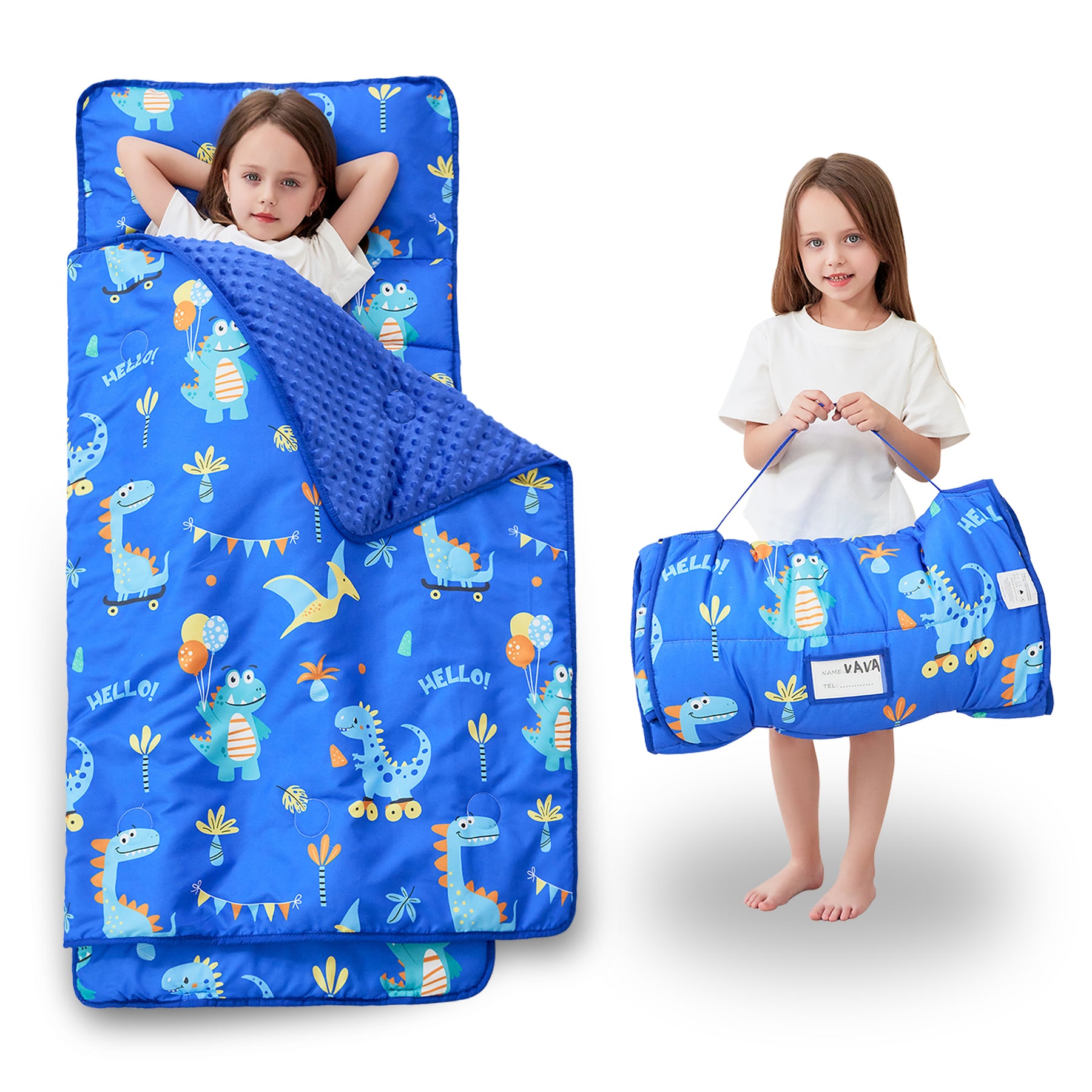 Blue Dinosaurs Toddler Nap Mat with Pillow & Blanket
