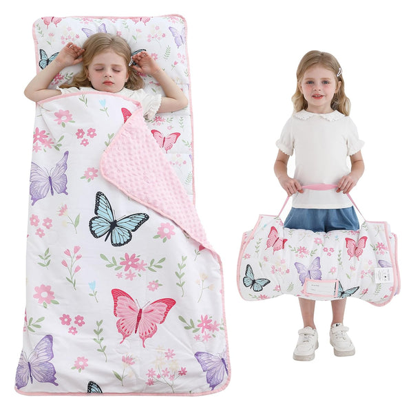 White Butterfly Toddler Nap Mat with Pillow & Blanket