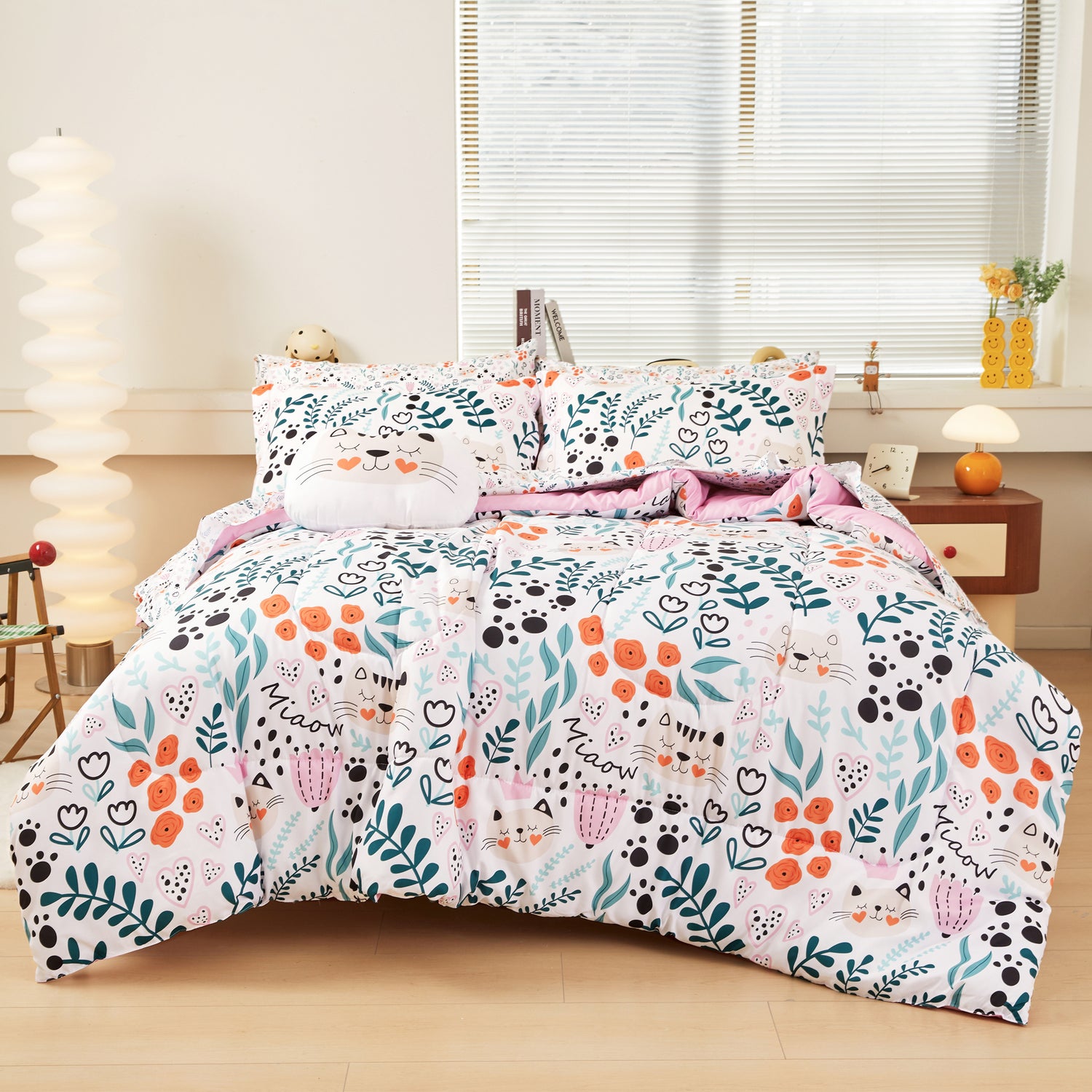 Flower and Cat 6/8 Pcs Comforter Sets for Girls Kids