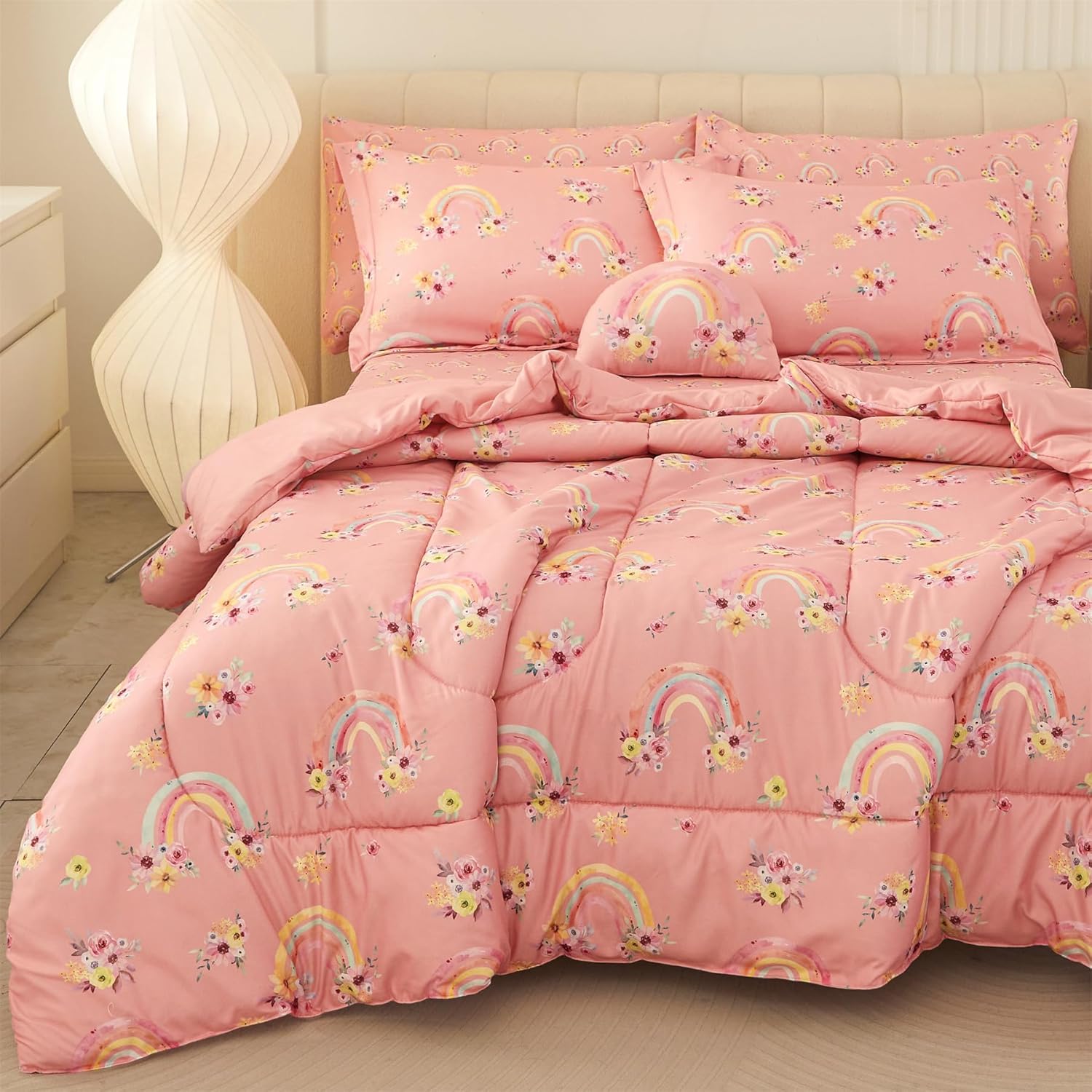 Rainbow Flower 6/8 Pcs Comforter Sets for Girls Kids