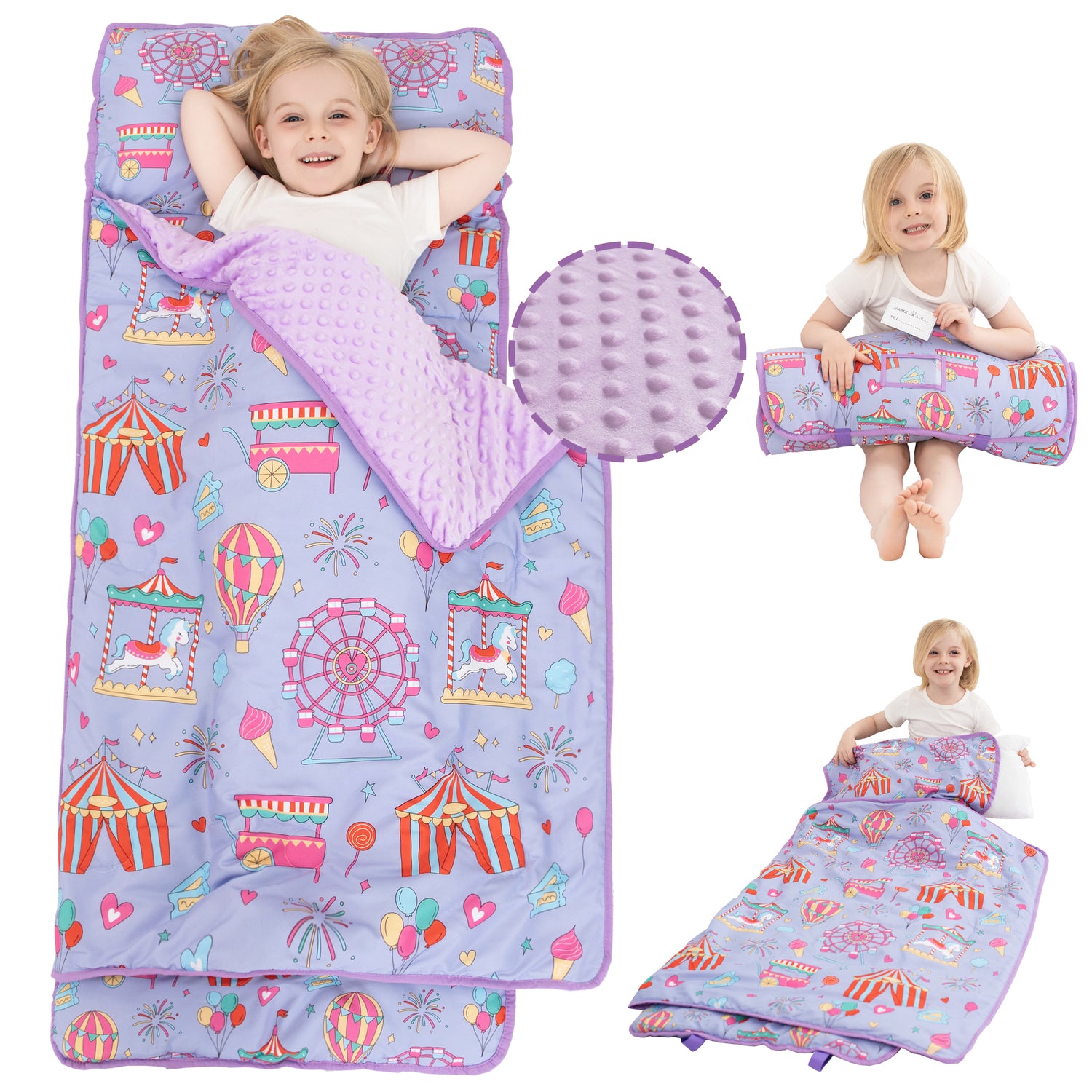 Amusement Park Toddler Nap Mat with Pillow and Blanket
