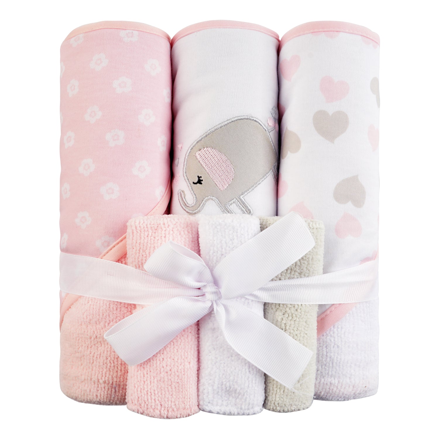 Elephant Heart Baby Towels and Baby Wash Cloths Set 6-Pack Size 28 x 28 Inch