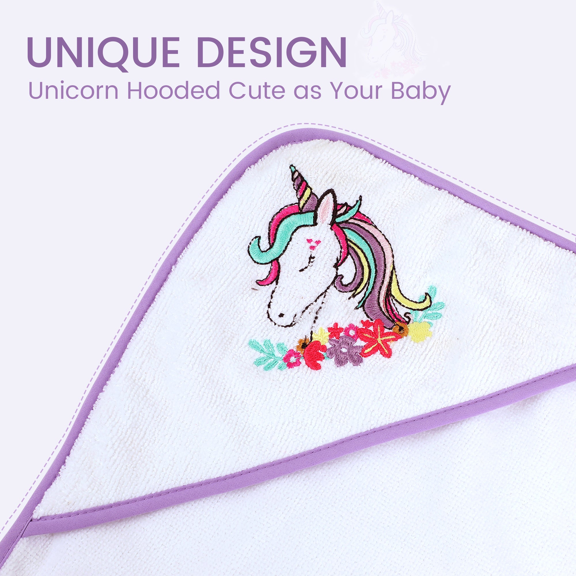 Purple Unicorn Baby Hooded Towel and Washcloth Set 6-Pack Size 30 x 26 Inch