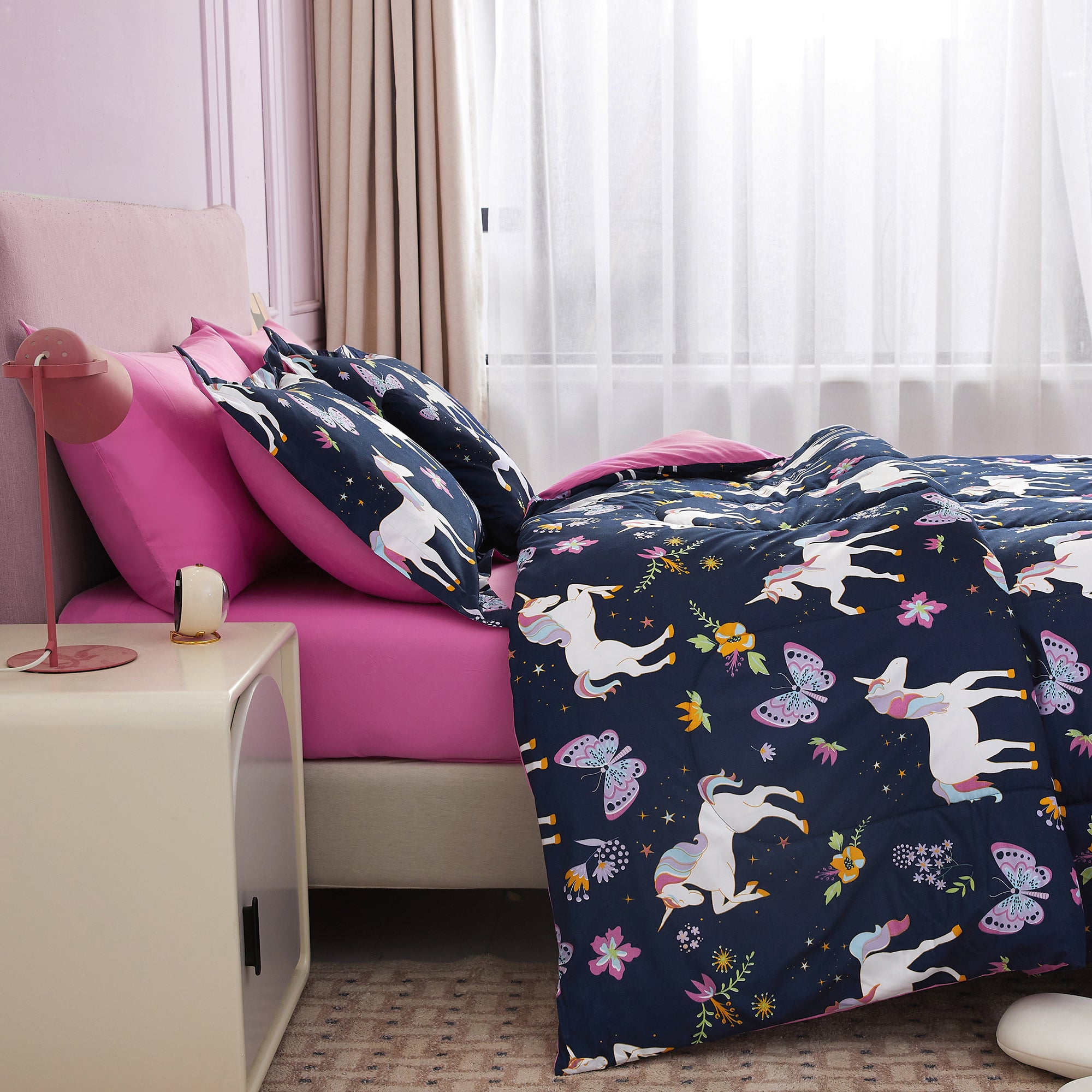 Purple Pink Unicorn Kids Comforter Sets– 6 or 8 Piece Options