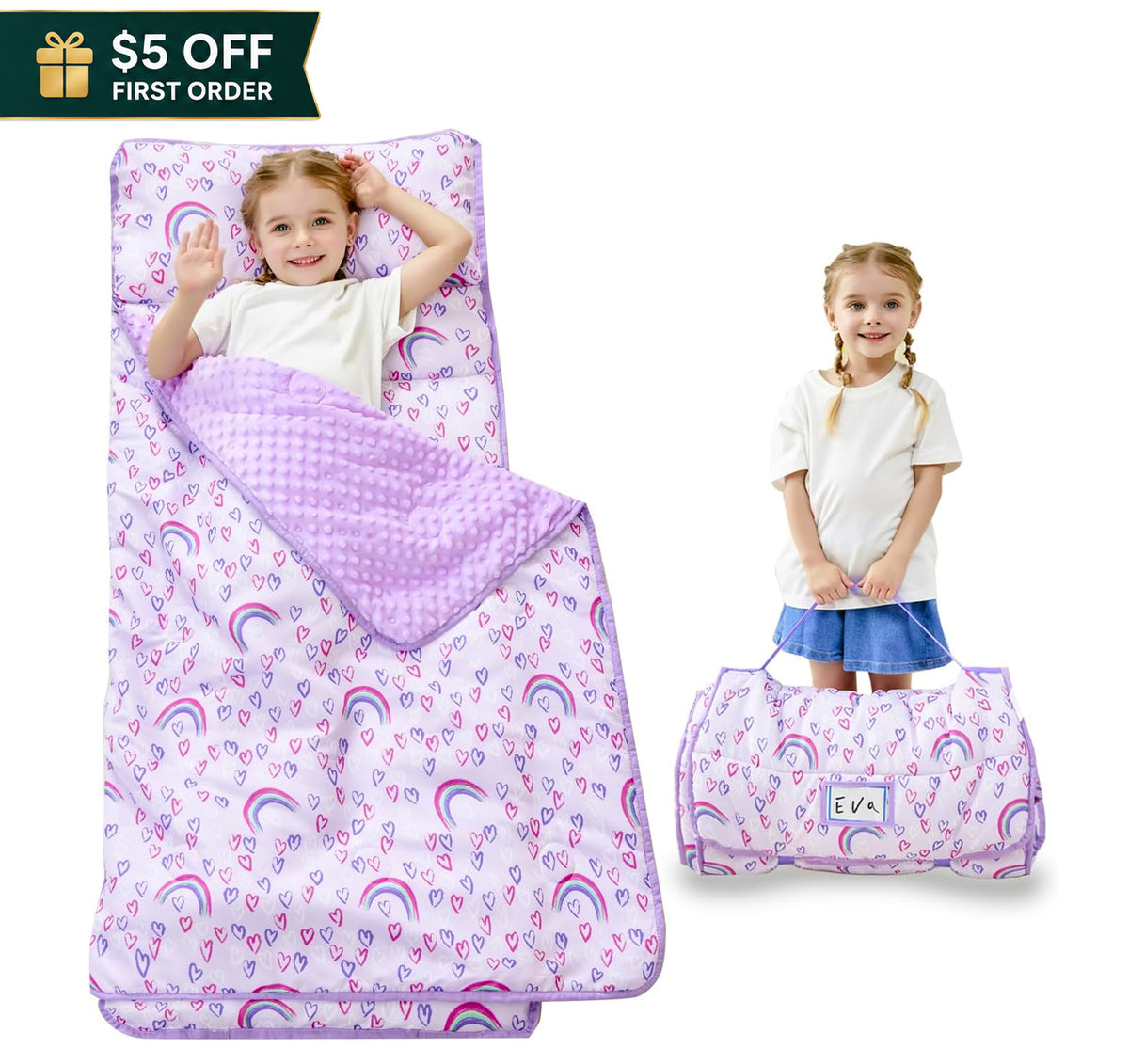 Rainbow Toddler Nap Mat with Pillow & Blanket