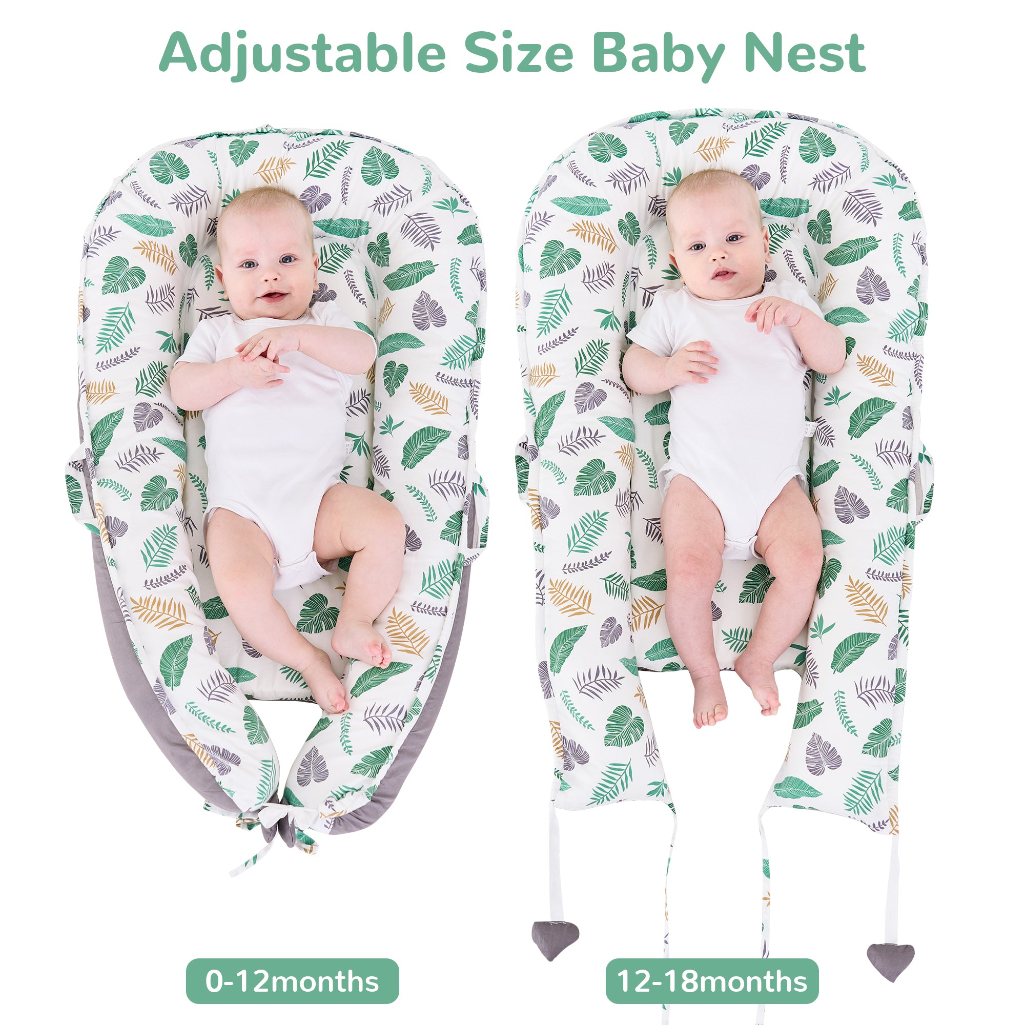 Green Feather Baby Lounger - Baby Nest Co Sleeper for Baby Bed, Soft & Breathable Portable Cotton Newborn Lounger Nest for Crib Bassinet