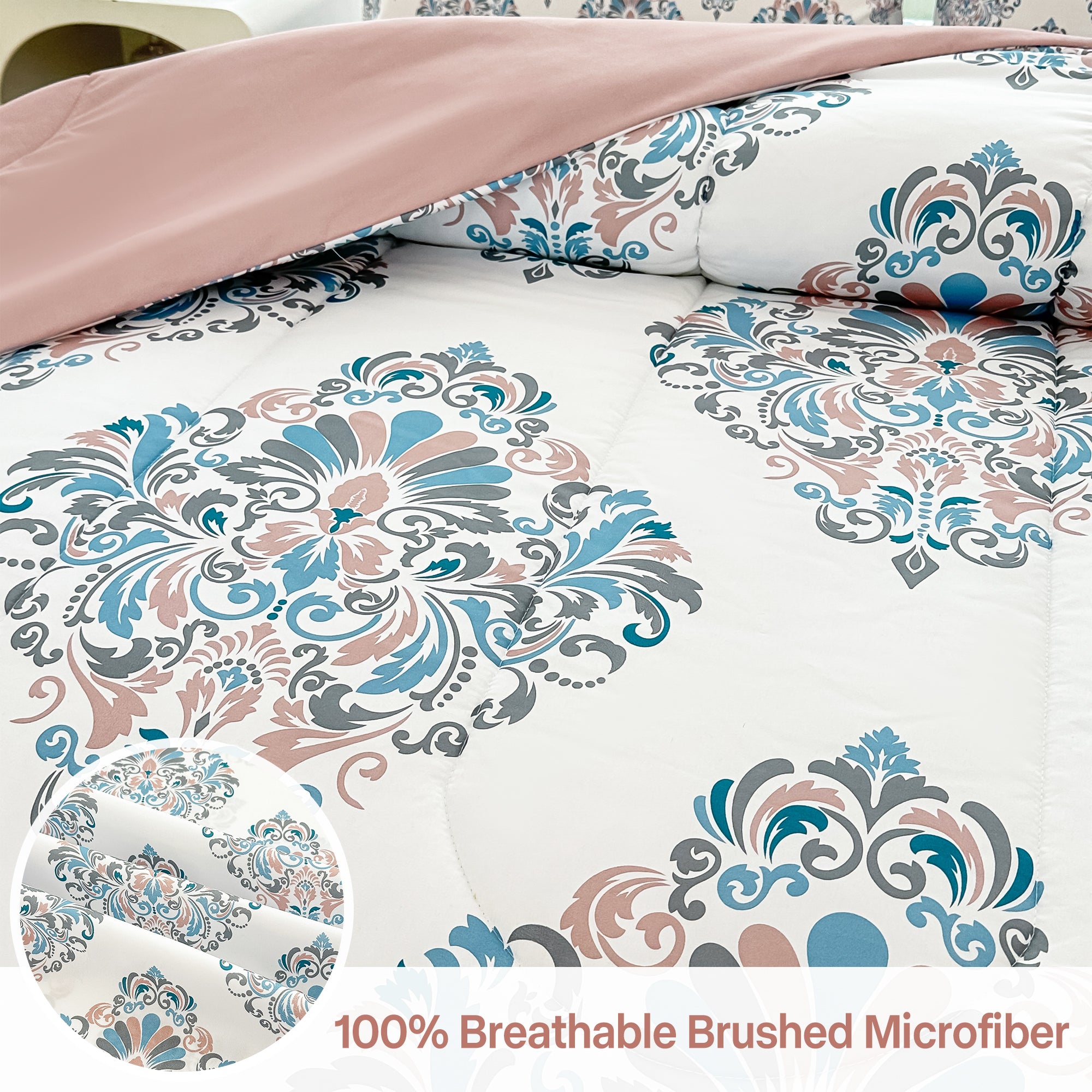 Graceful Floral Damask Comforter Set 7 Pieces