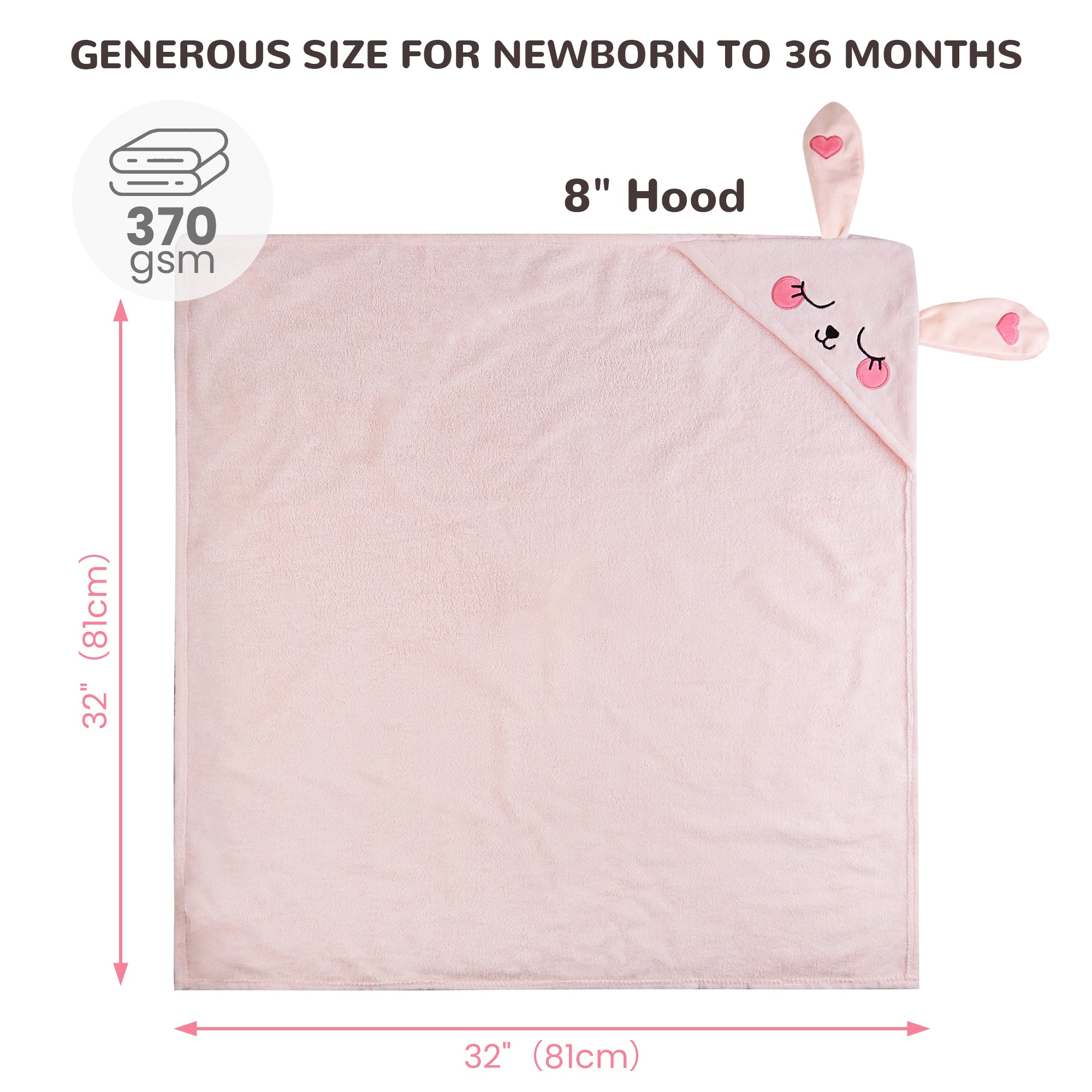 (Dog & Pink Rabbit) 2 Pack Cotton Hooded Baby Towels, Extra Thick and Absorbent, 32" * 32"