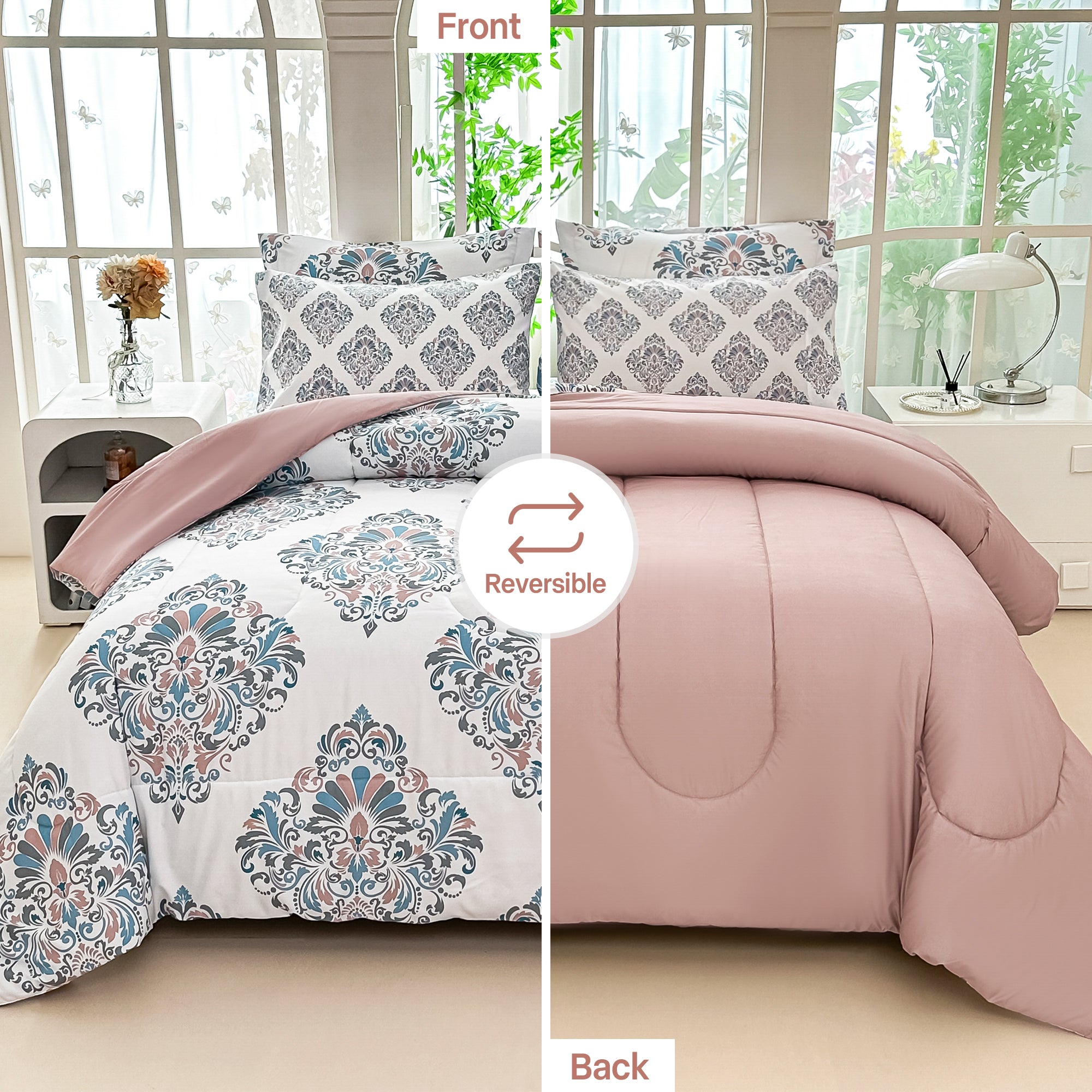 Graceful Floral Damask Comforter Set 7 Pieces