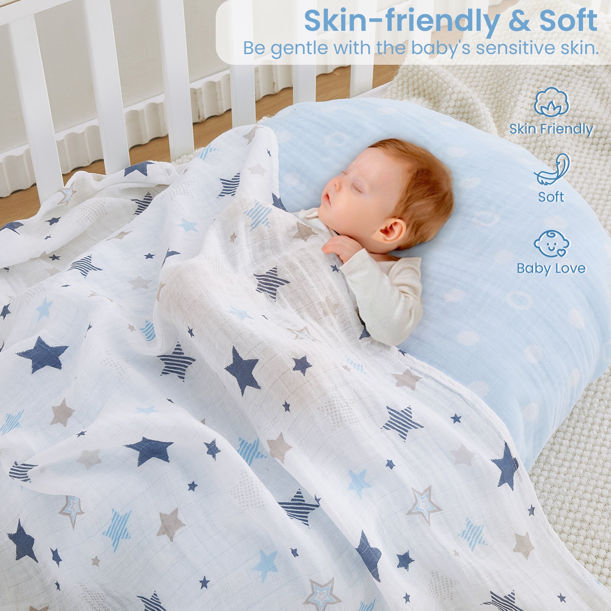 Blue Rainbow and Five-Pointed Star Swaddle Blankets 4 Pack