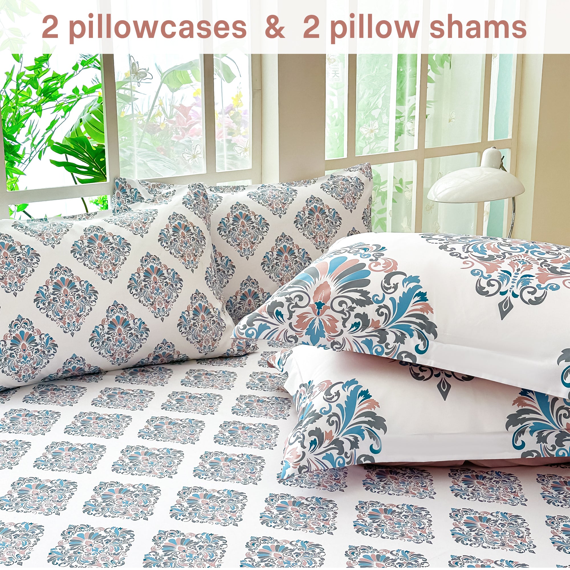 Graceful Floral Damask Comforter Set 7 Pieces