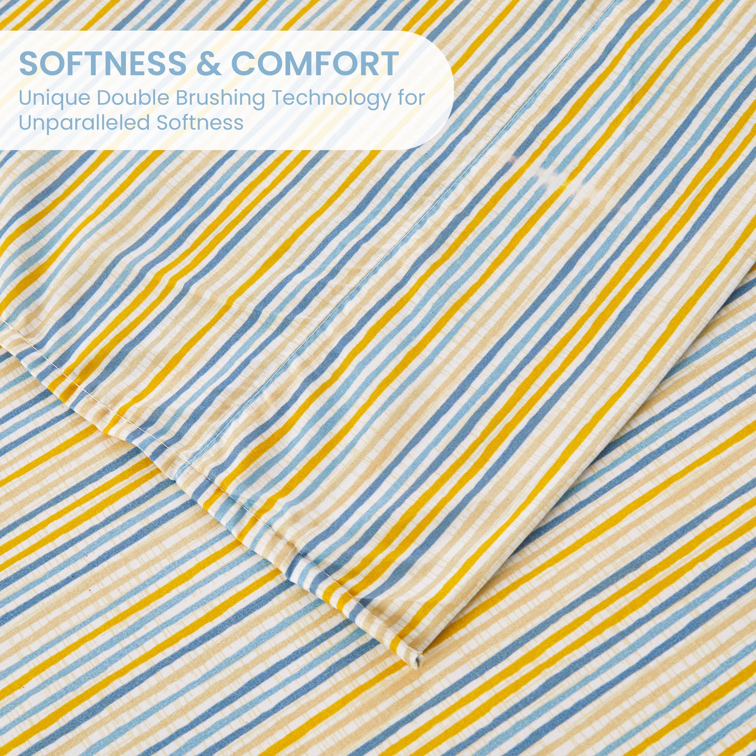 Vibrant Blue Yellow Pinstripe Bed Sheets Set