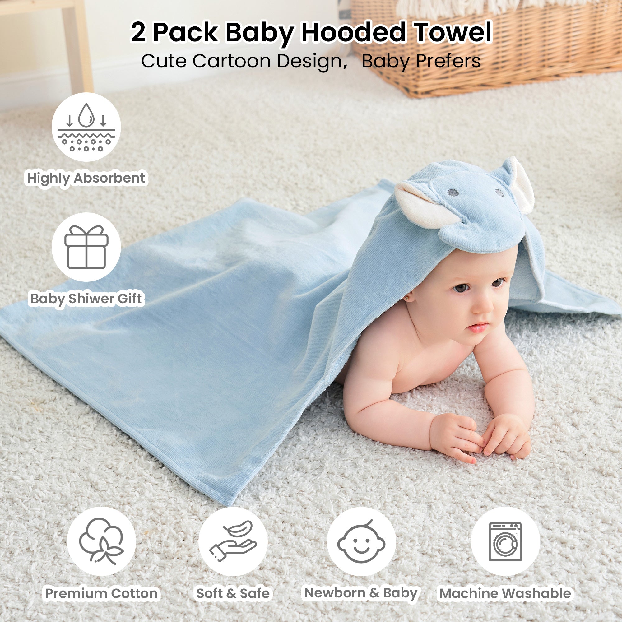 Elephants Baby Towels with Hood