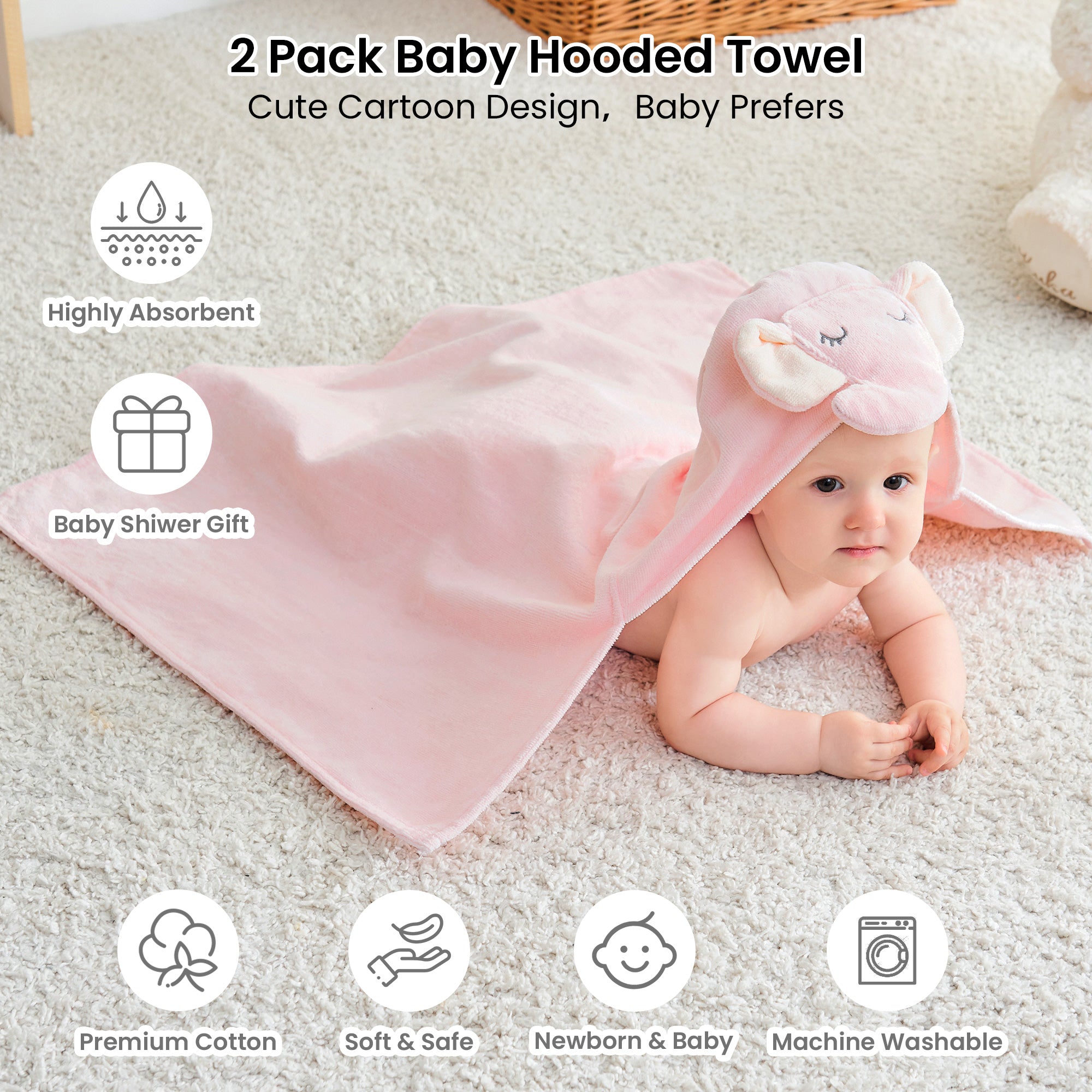 Duck & Elephant Baby Towels with Hood