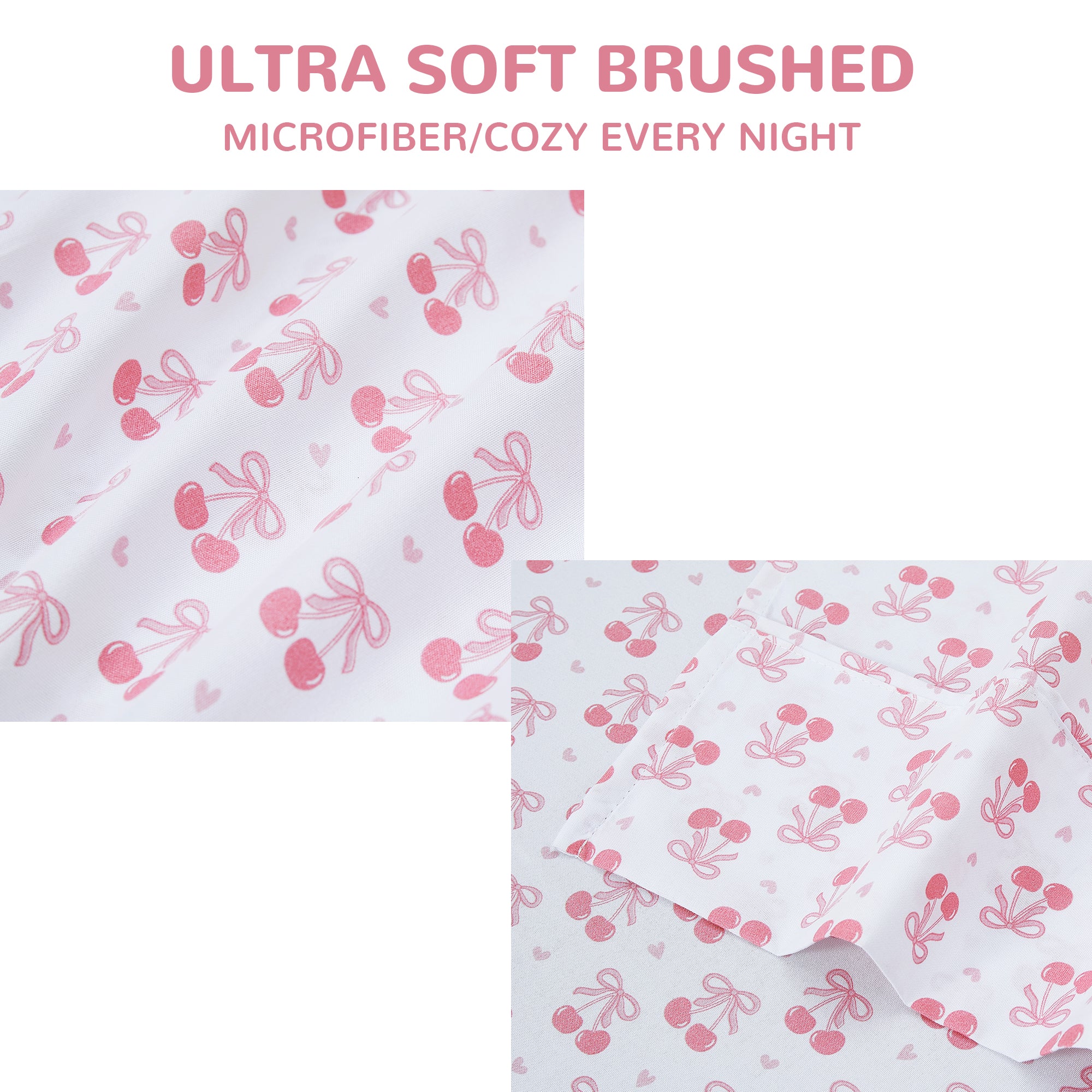 Pink Cherry Bow Kids Bed Sheet Set