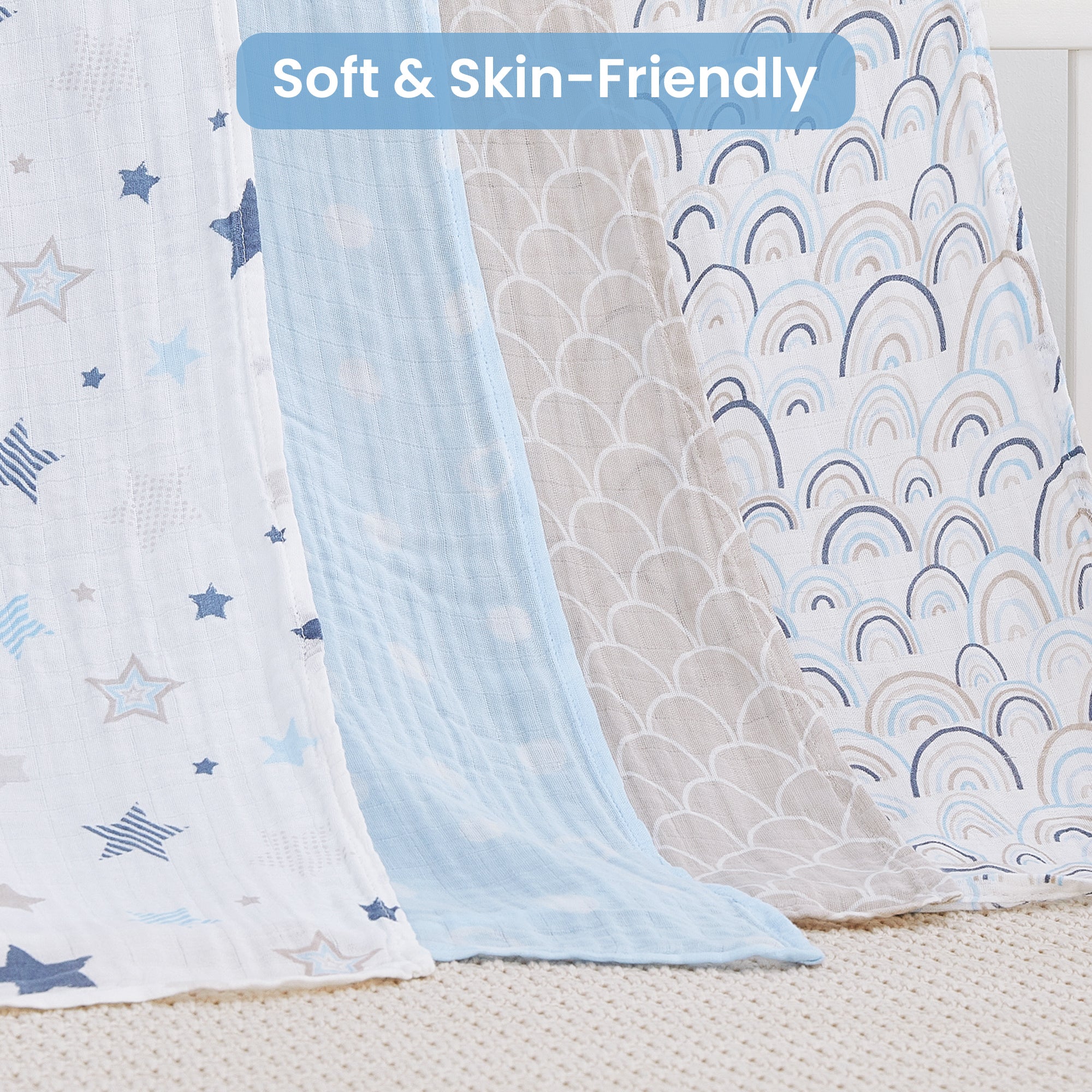 Blue Rainbow and Five-Pointed Star Swaddle Blankets 4 Pack