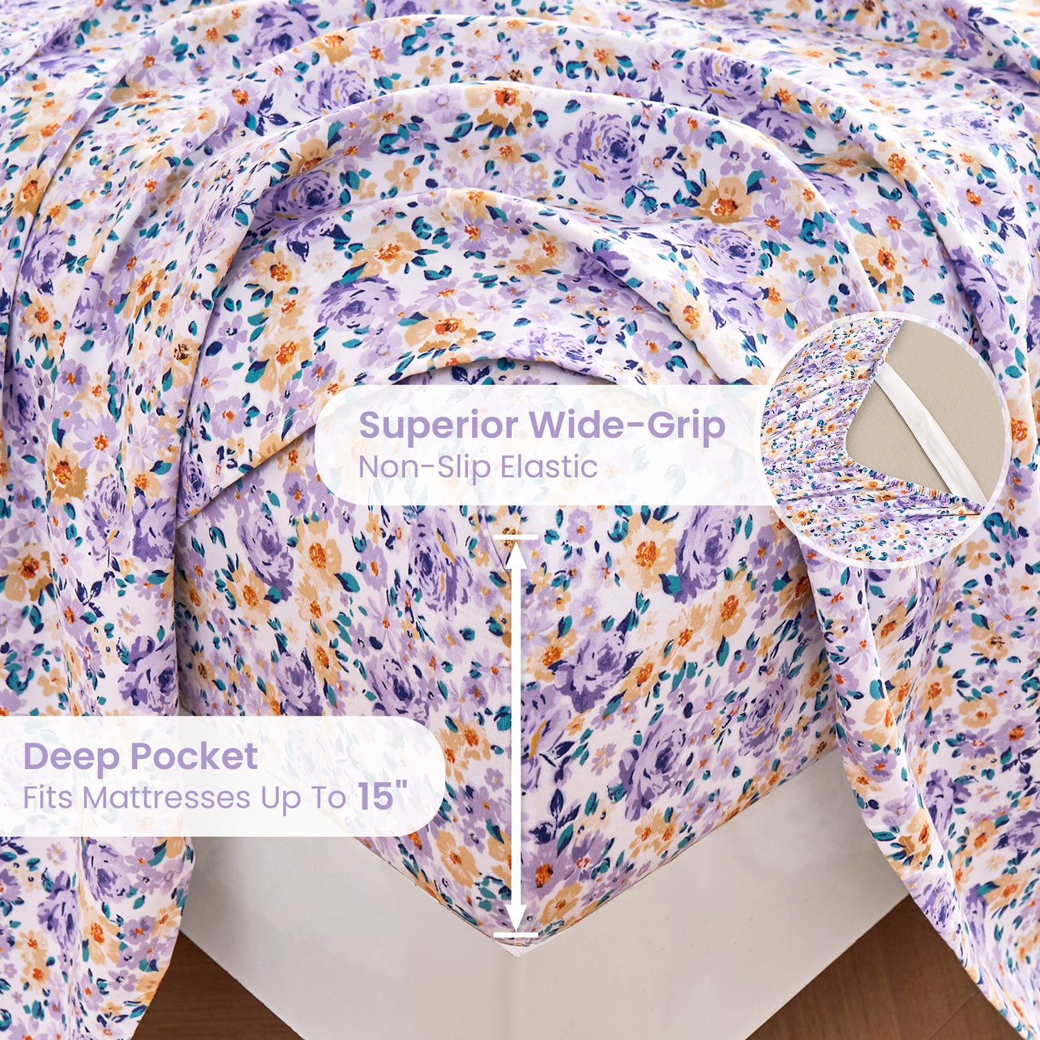 Purple Yellow Flower Bed Sheets Set