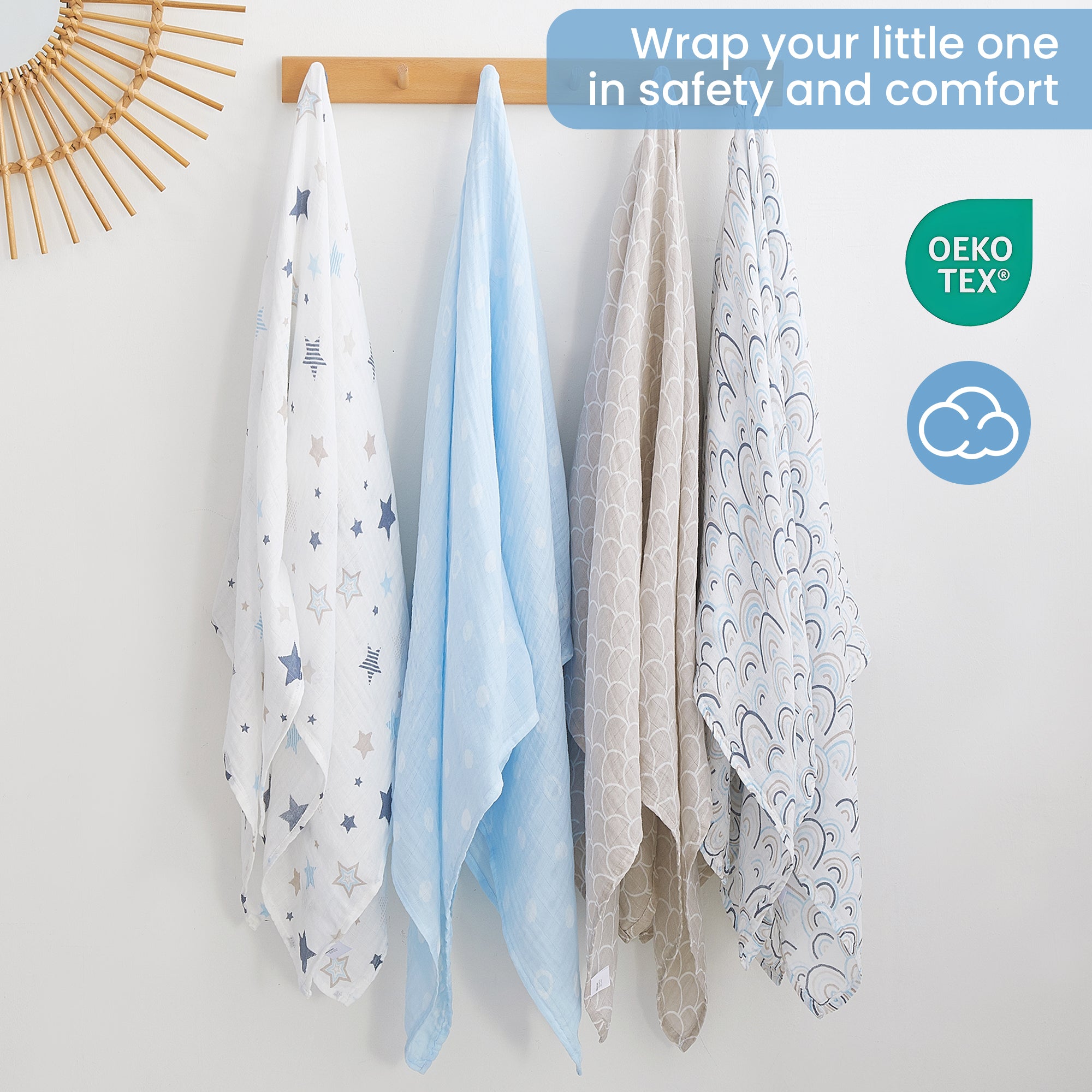 Blue Rainbow and Five-Pointed Star Swaddle Blankets 4 Pack