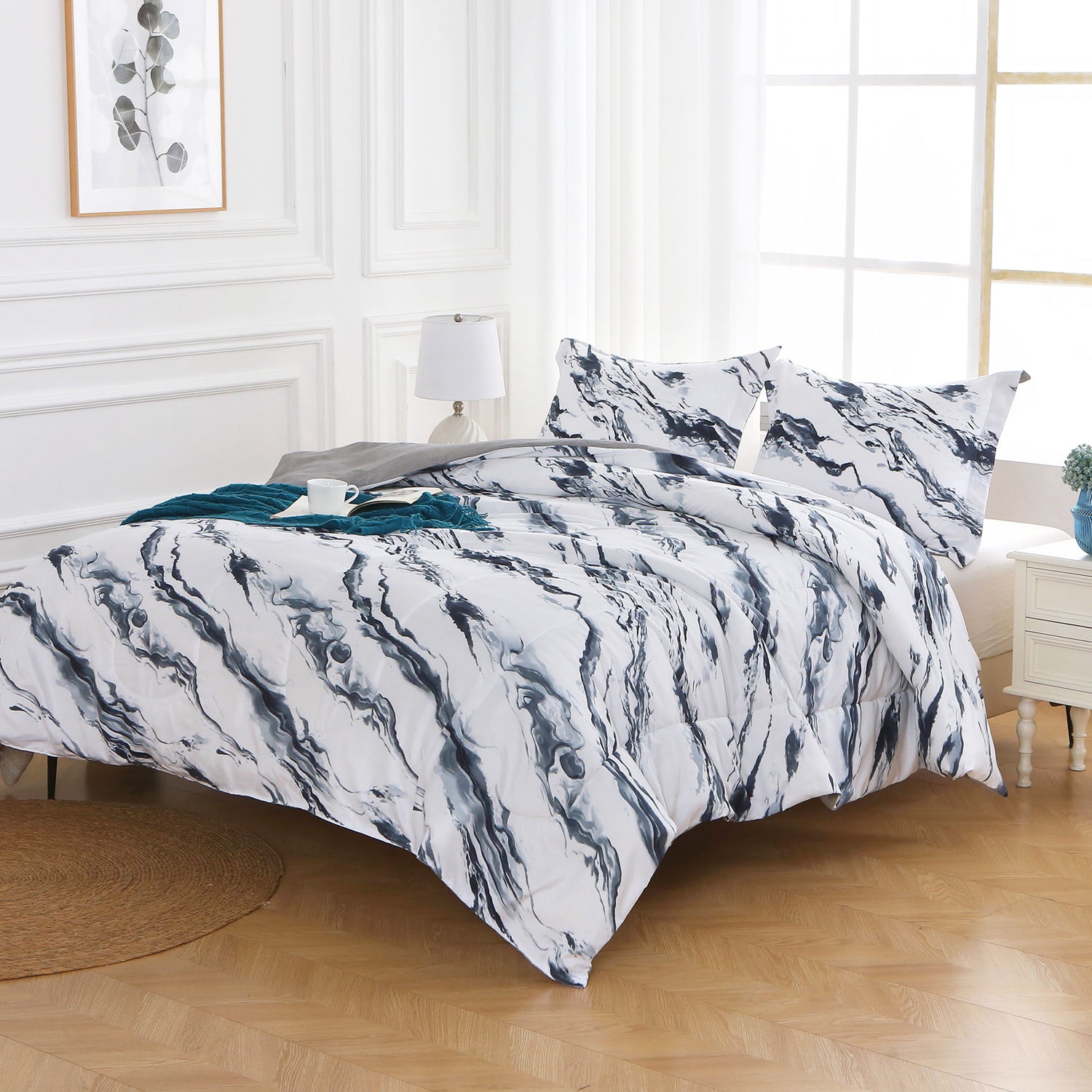 Blue Ripple 3 Pieces Comforter Sets with Pillow Shams