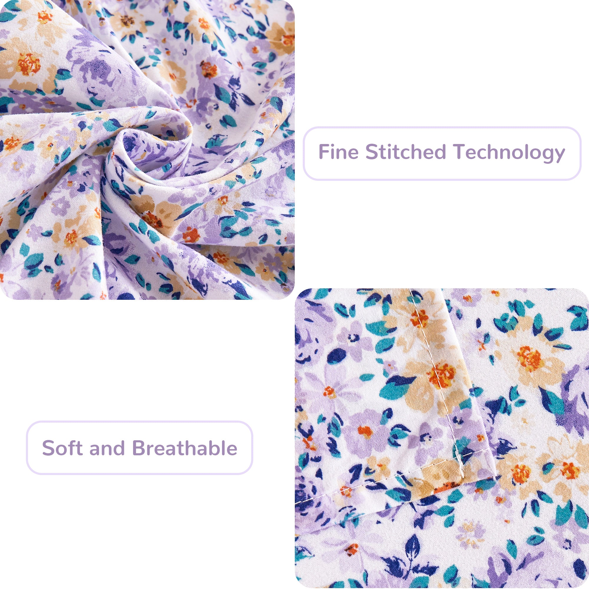 Purple Yellow Flower Bed Sheets Set
