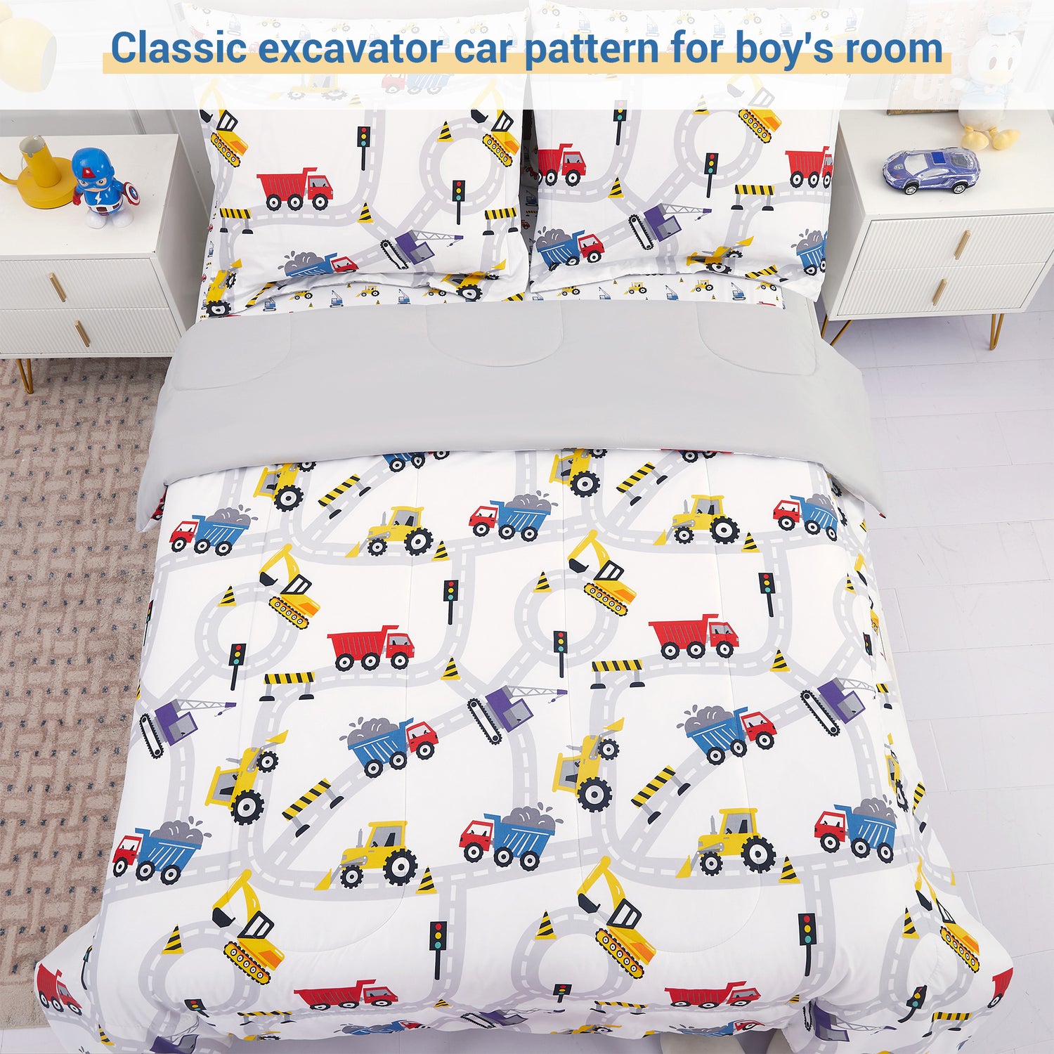 Playful Construction Vehicles bedding Set for Kids