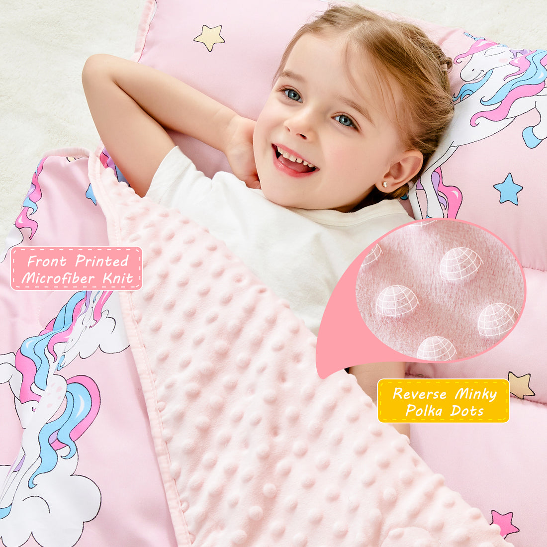 Pink Unicorn Toddler Nap Mat with Pillow & Blanket