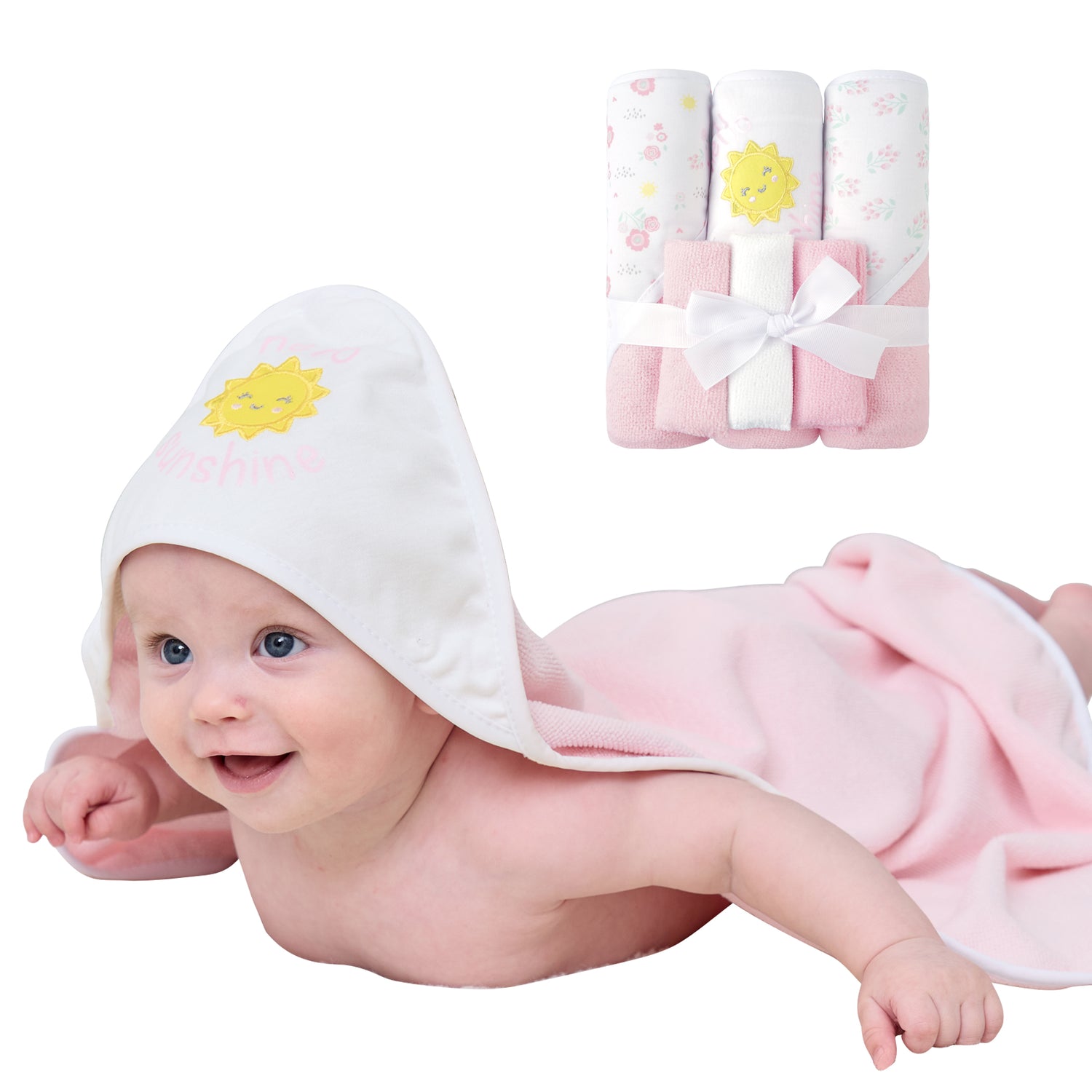 Sunshine Baby Towels and Baby Wash Cloths Set 6-Pack Size 28 x 28 Inch