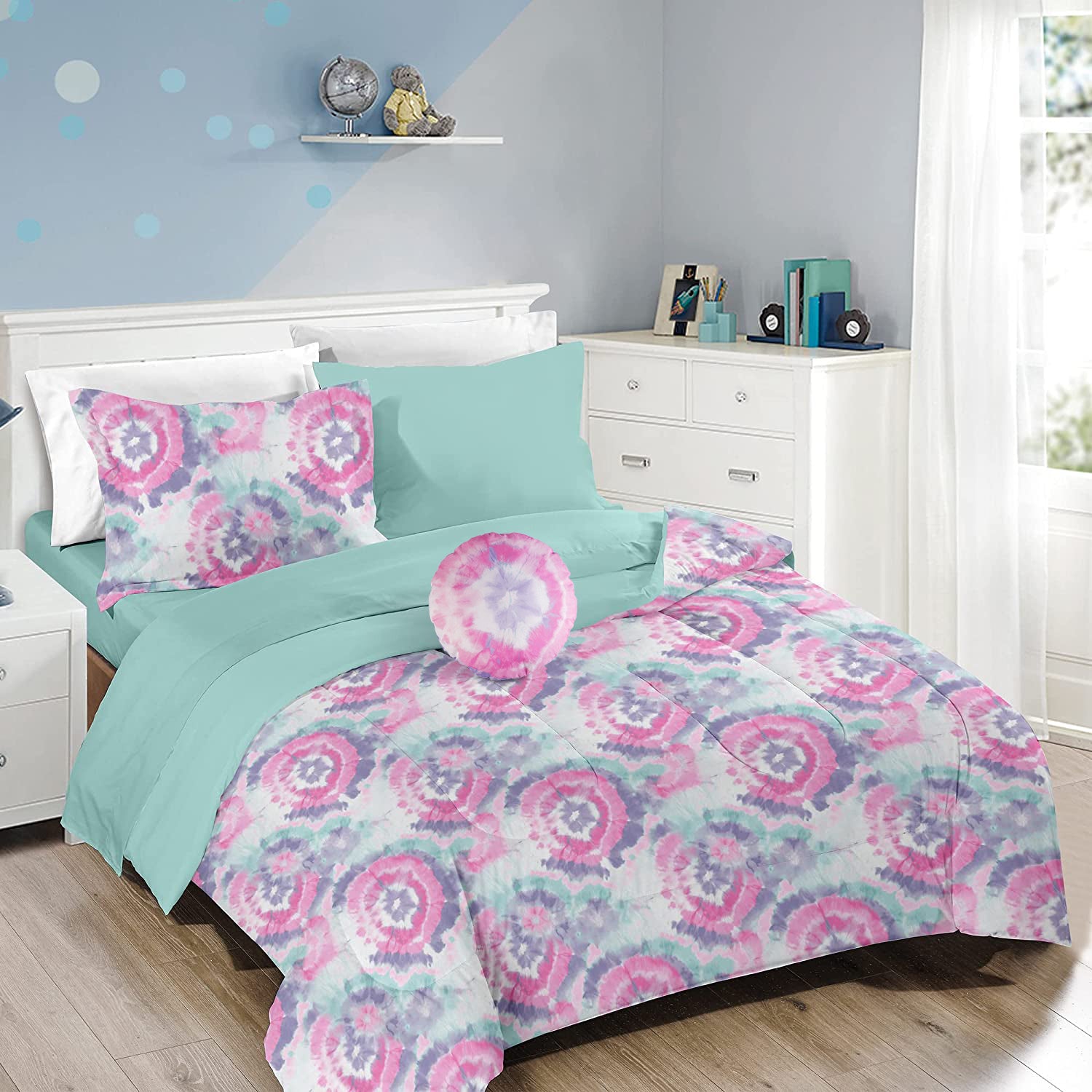 Dark Pink Round Flower Kids Comforter Sets for Girls