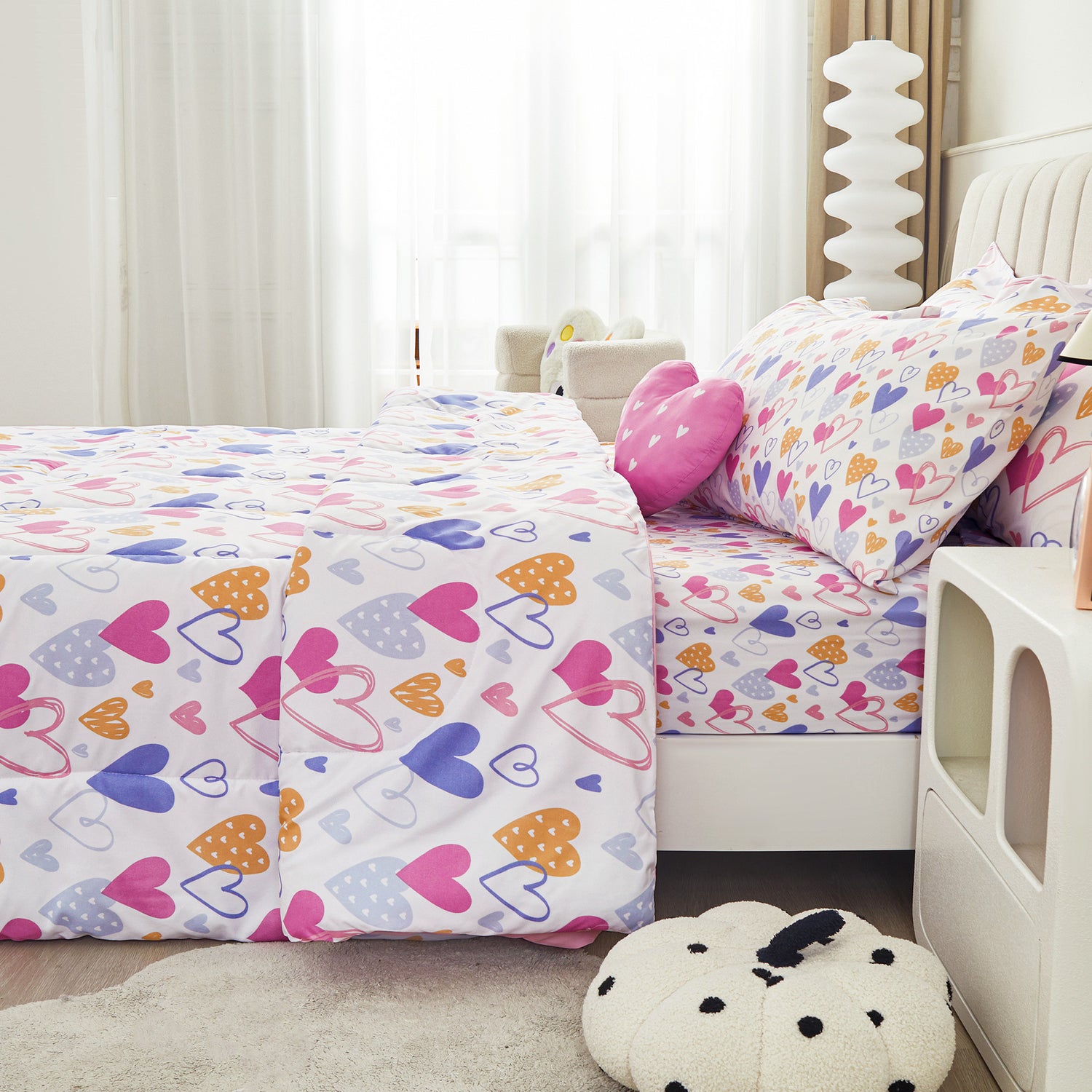 Pink Heart 6/8 Pcs Comforter Sets for Girls Kids