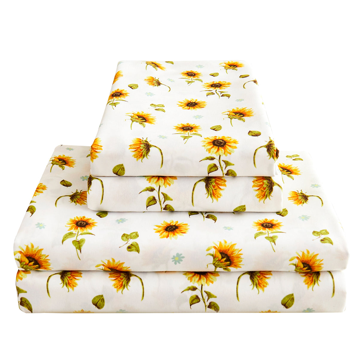 Sunflower Patterned Bed Sheet Set with Non-Slip Straps