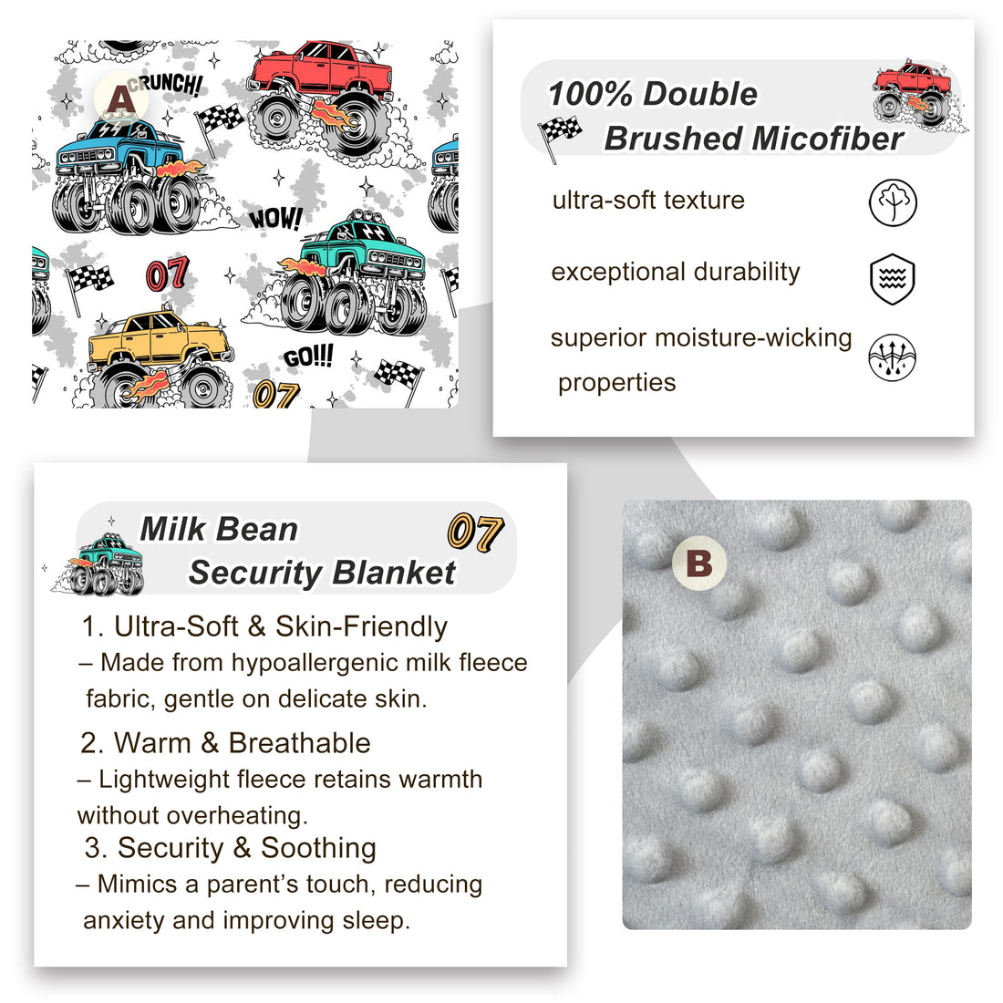 Monster Truck Toddler Nap Mat with Pillow & Blanket