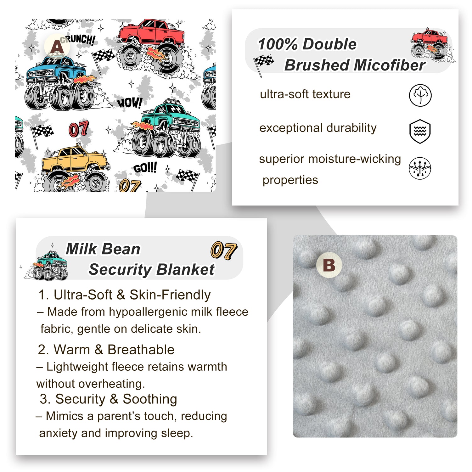 Monster Truck Toddler Nap Mat with Pillow and Blanket