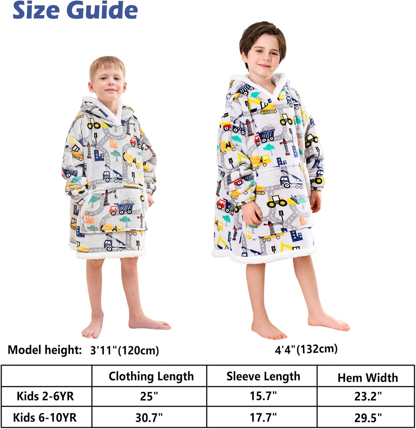 Construction Truck Wearable Blanket Hoodie for Kids