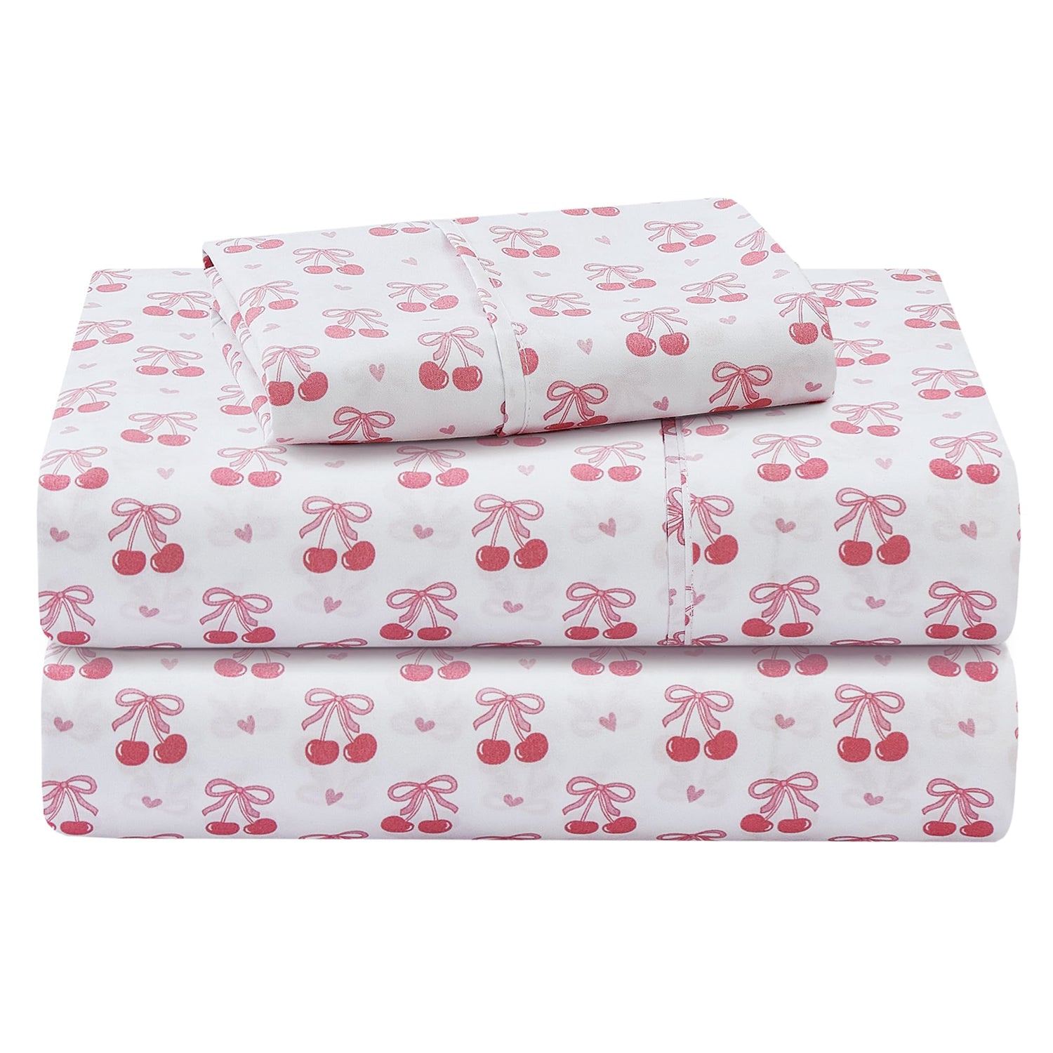 Pink Cherry Bow Kids Bed Sheet Set
