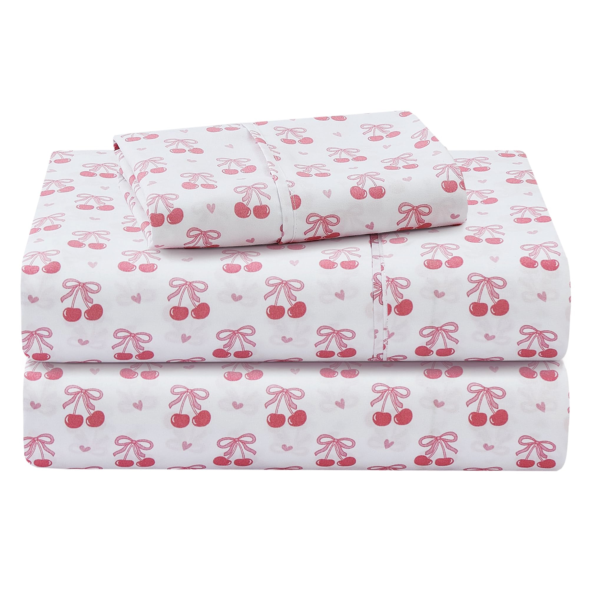 Pink Cherry Bow Kids Bed Sheet Set