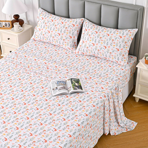 Mini Botanical Floral Bed Sheet Set Deep Pocket Double Brushed Microfiber