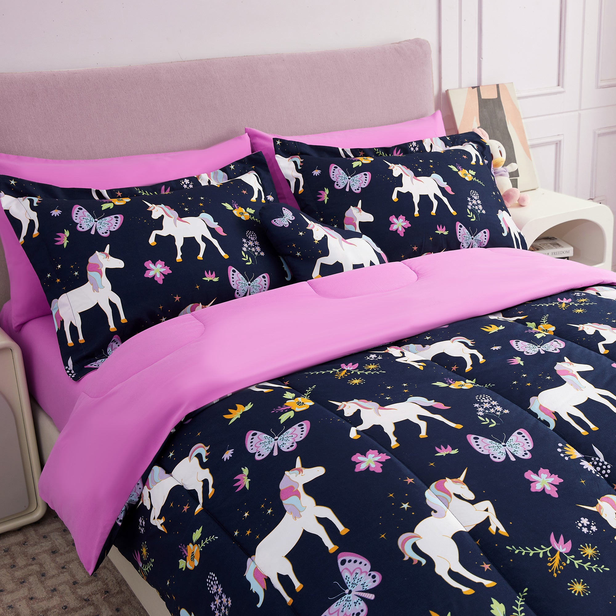 Purple Pink Unicorn Kids Comforter Sets– 6 or 8 Piece Options