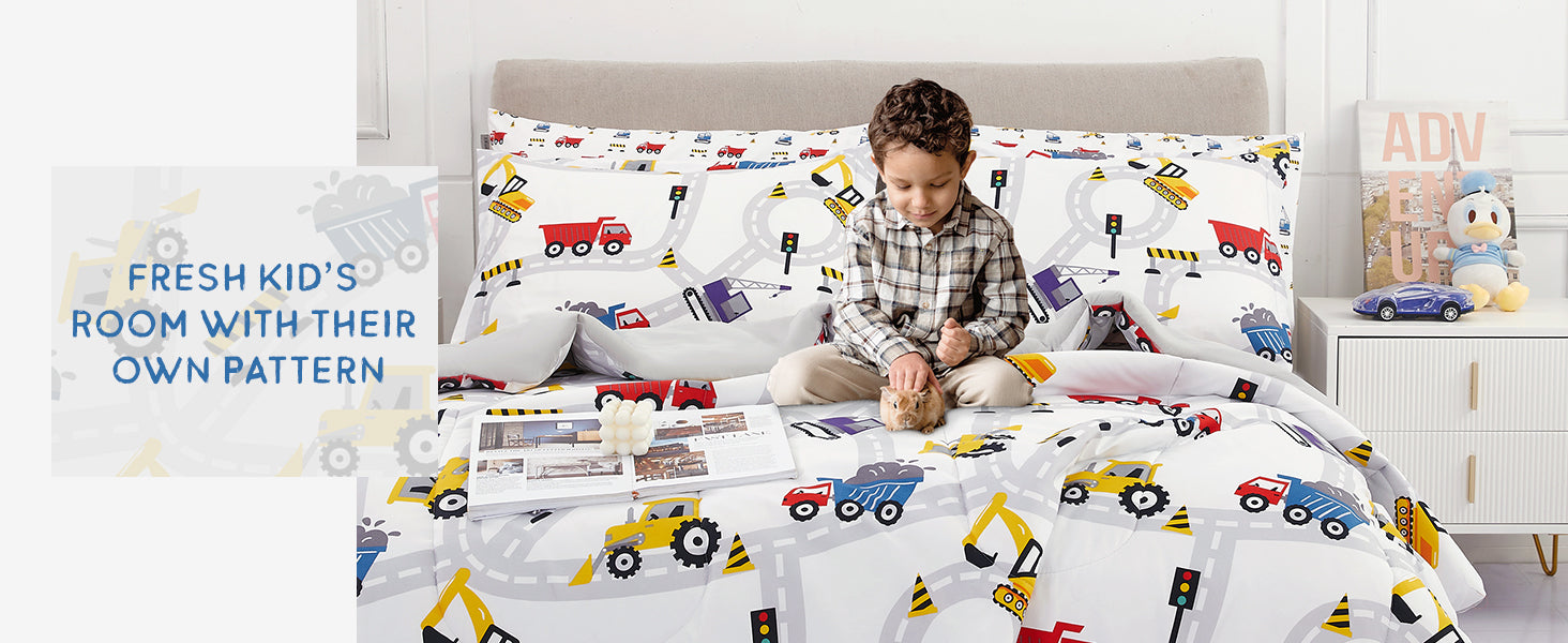 Playful Construction Vehicles bedding Set– 5 or 7 Piece Options