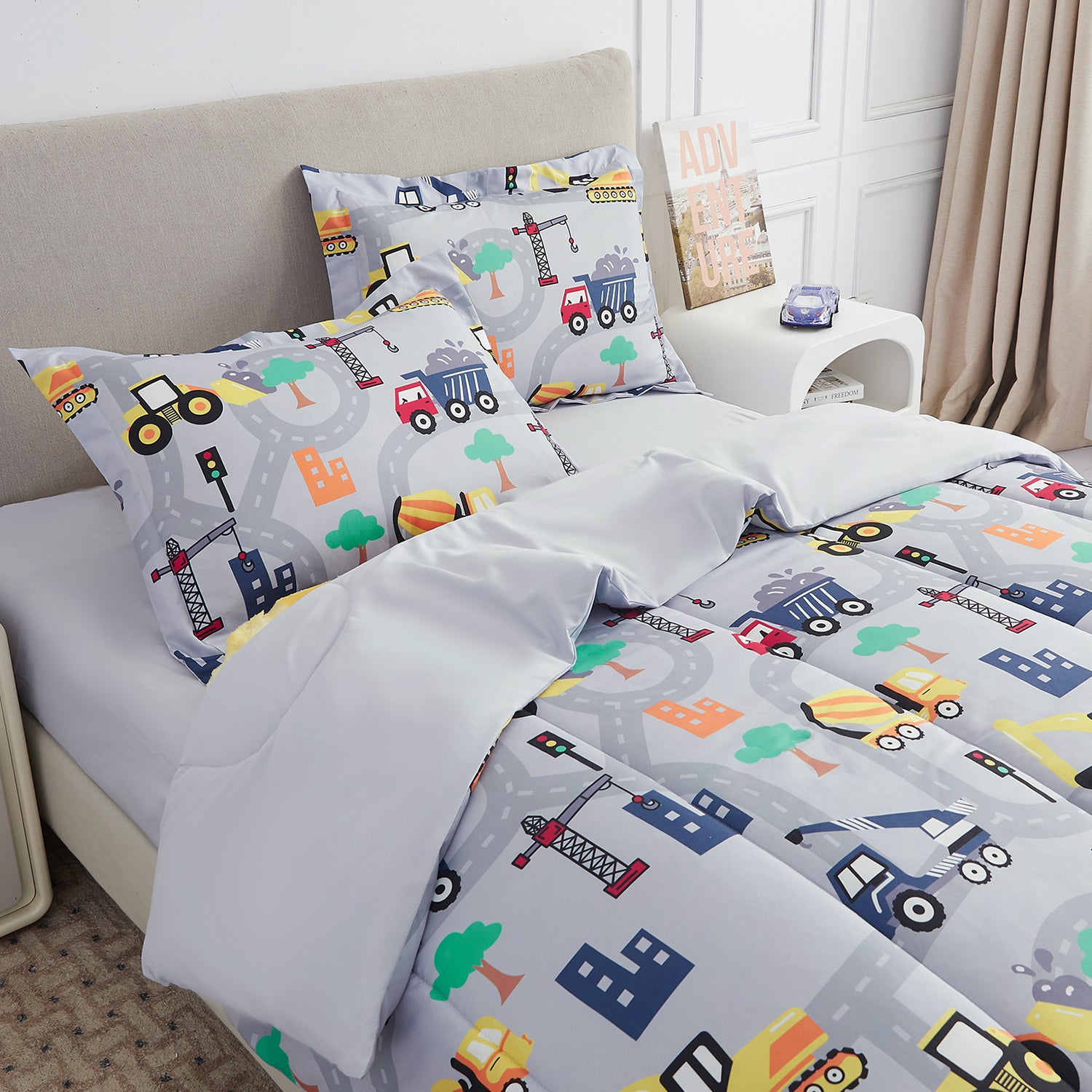 Excavator Grey Kids Comforter Sets for Boys