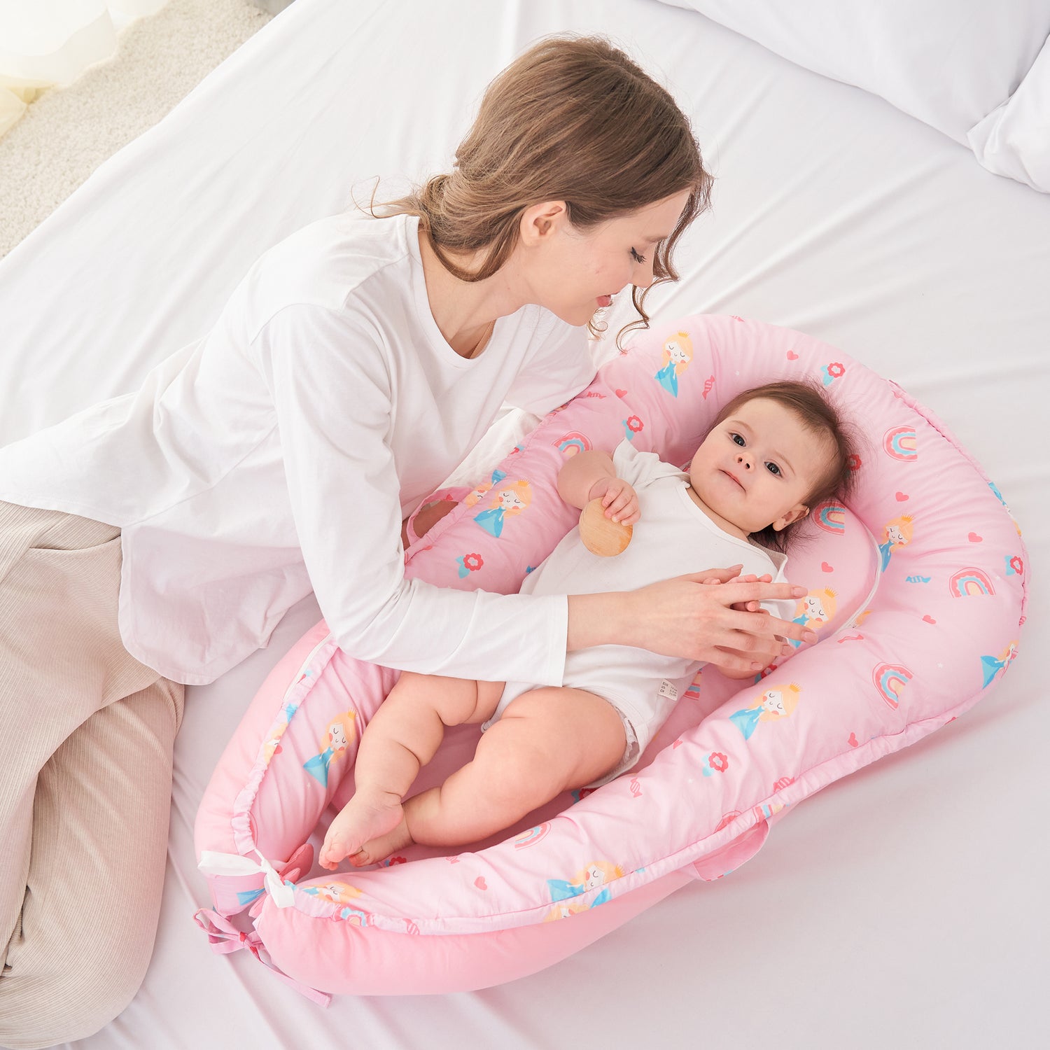 Princess Baby Lounger - Baby Nest Co Sleeper for Baby Bed, Soft & Breathable Portable Cotton Newborn Lounger Nest for Crib Bassinet
