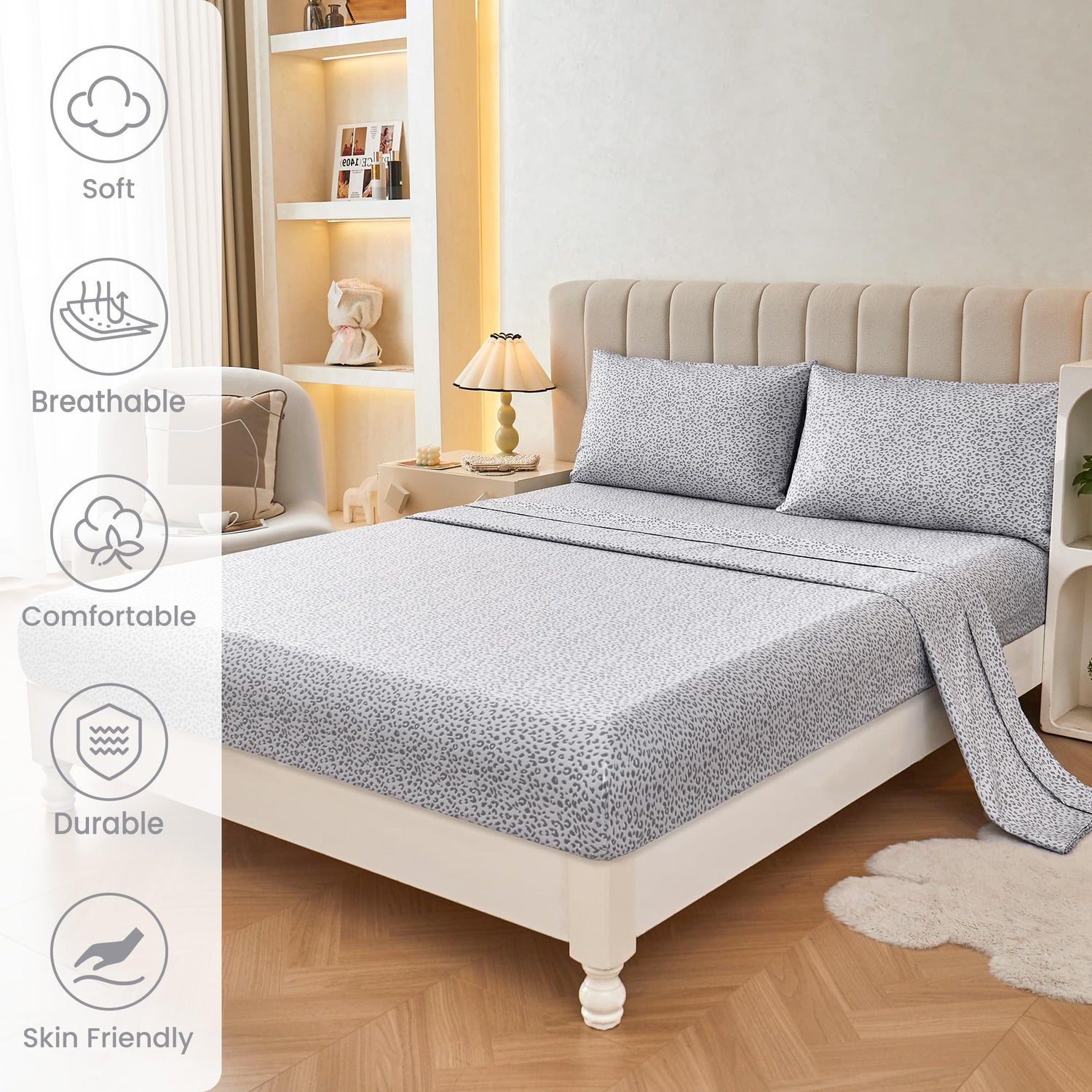 Grey Leopard Bed Sheets Set
