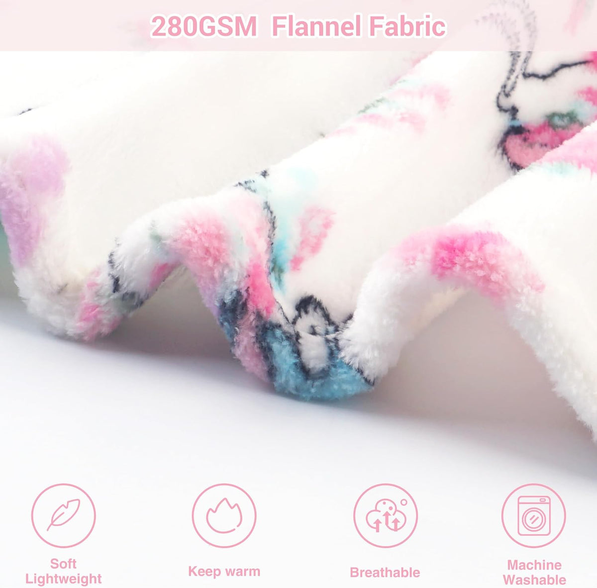 White Unicorn Kids Plush Throw Blanket, Soft & Warm