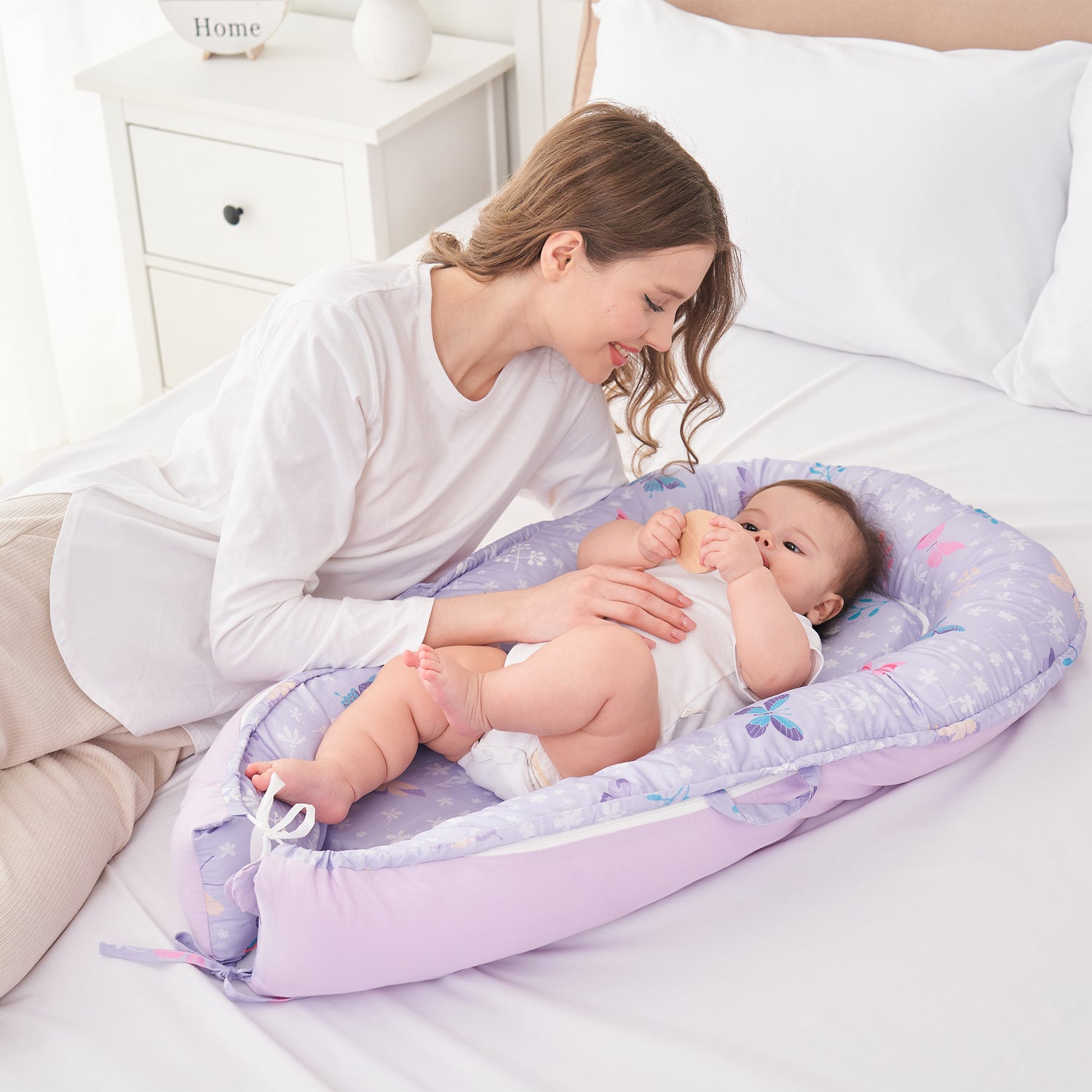 Butterfly Baby Lounger - Baby Nest Co Sleeper for Baby Bed, Soft & Breathable Portable Cotton Newborn Lounger Nest for Crib Bassinet