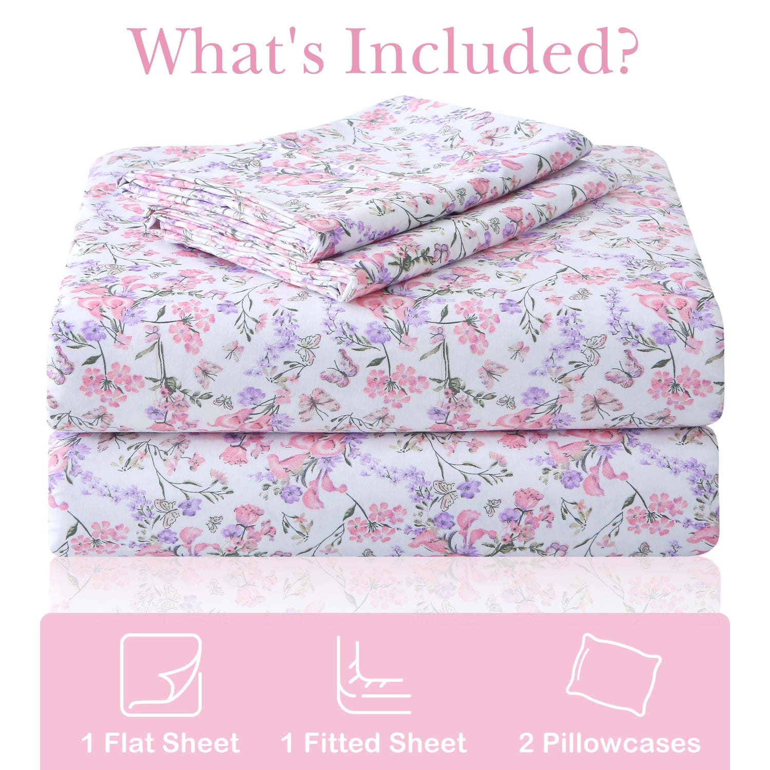 Pink Purple Ditsy Bed Sheets Set