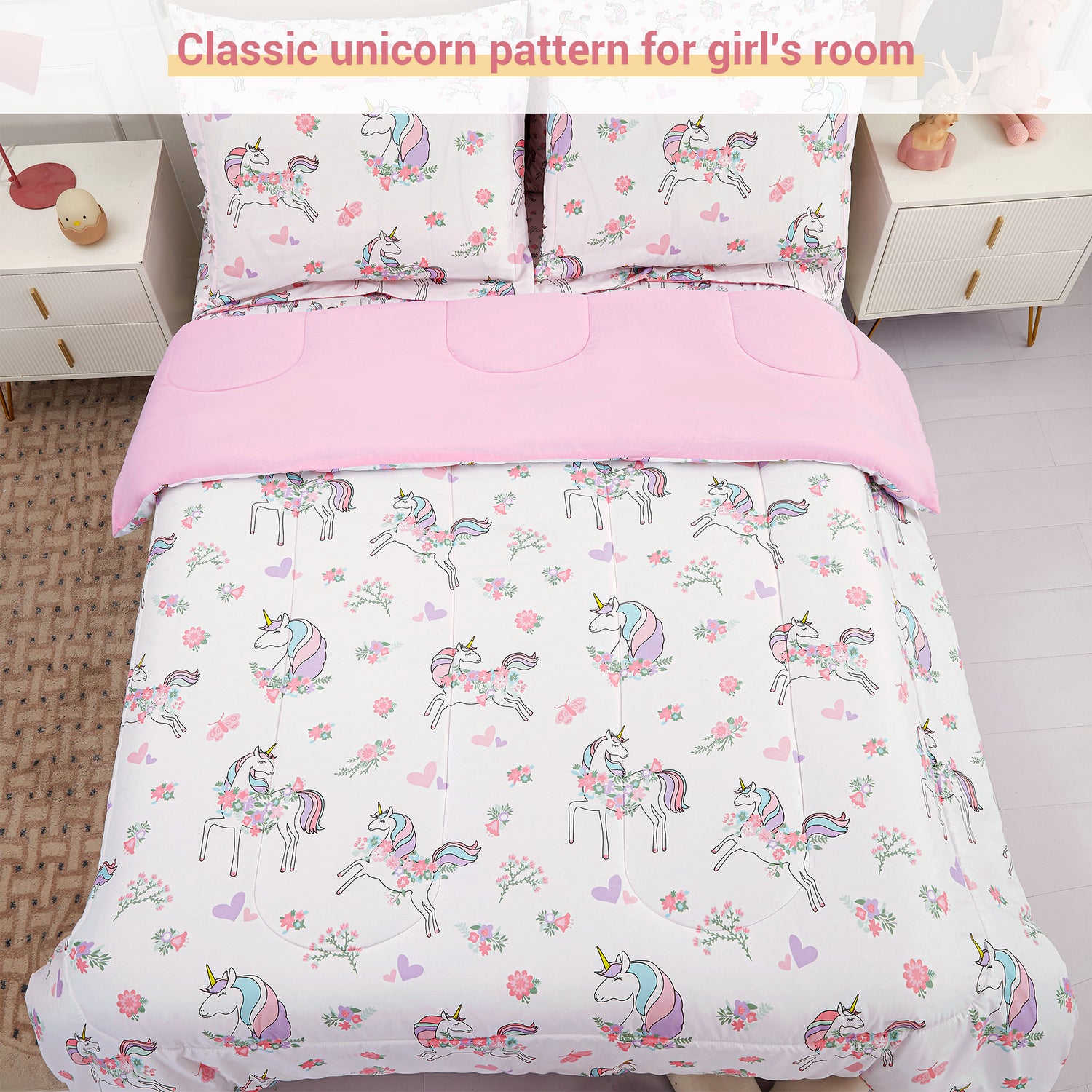 Dreamy Unicorn Floral Bedding Set for Kids